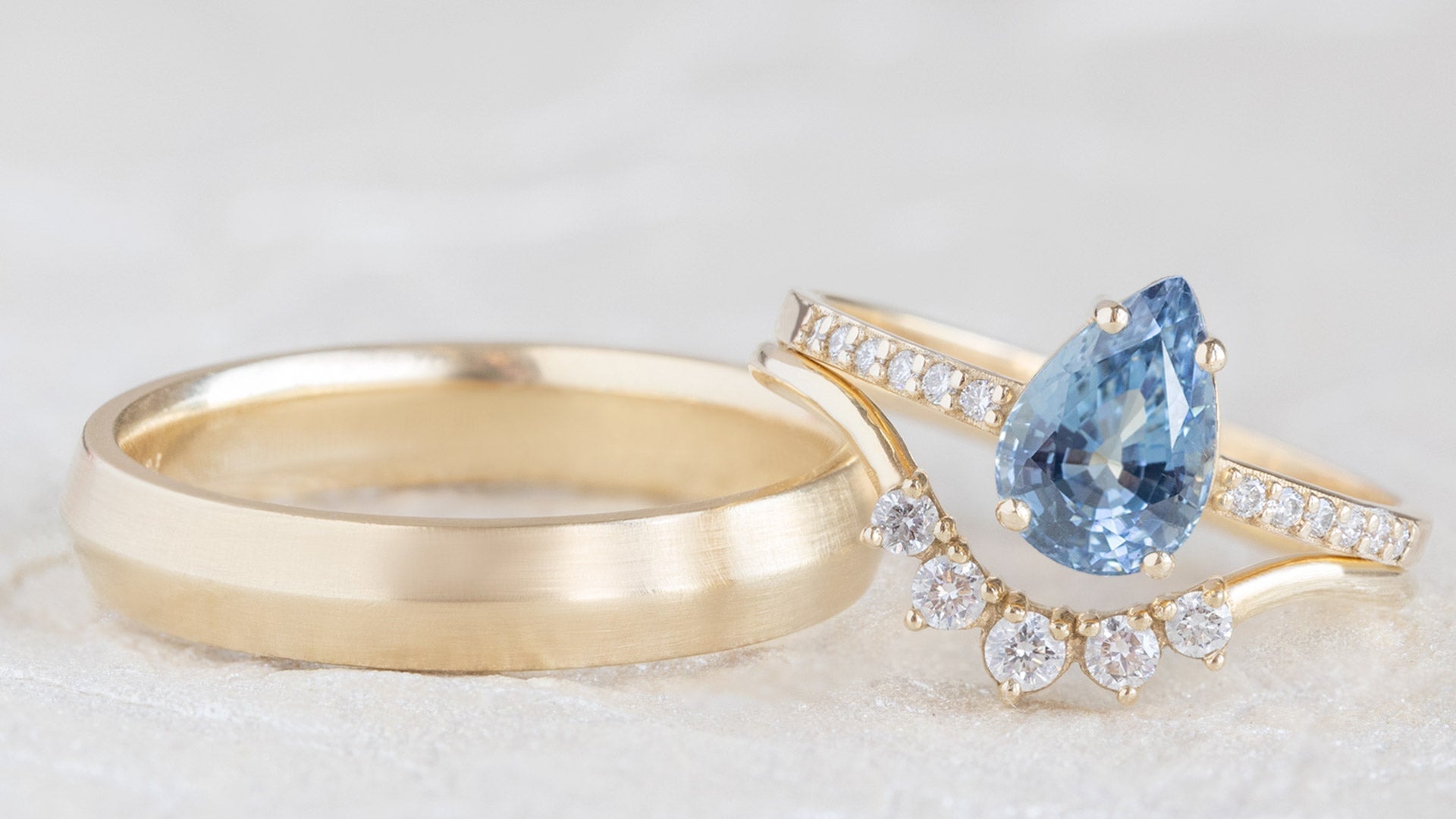 yellow gold men and women's engagement and wedding bands