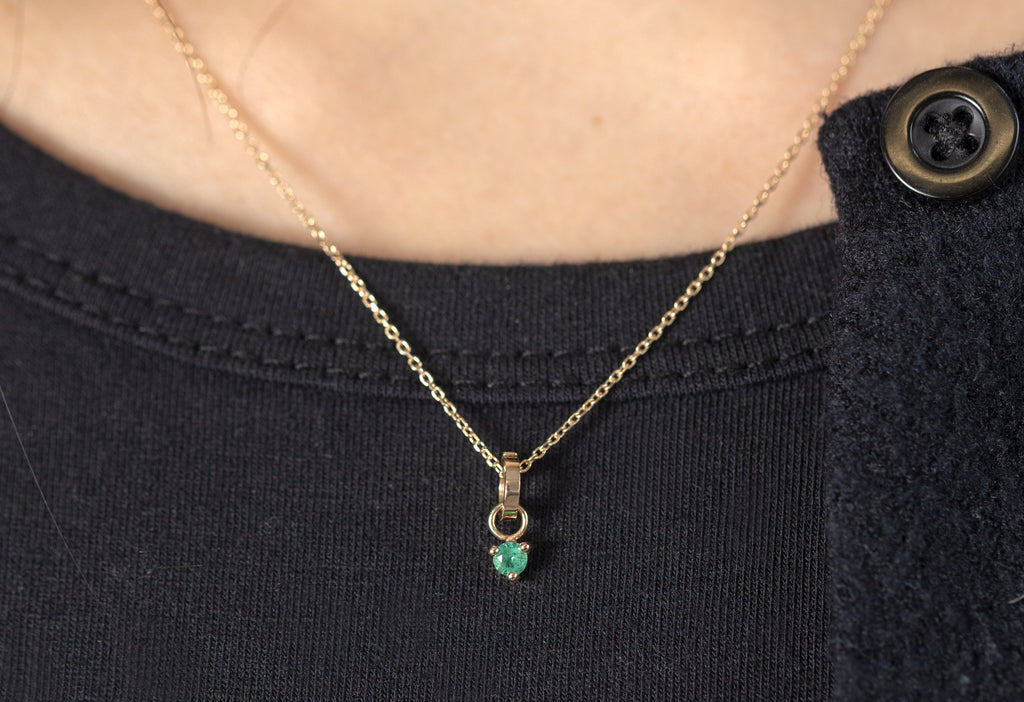 10k Yellow Gold Emerald Birthstone Charm on Charm Necklace on Model