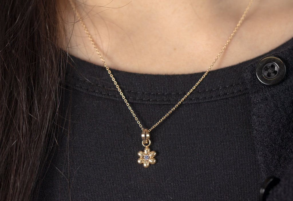 10k Yellow Gold Flower Charm on Charm Necklace on Model