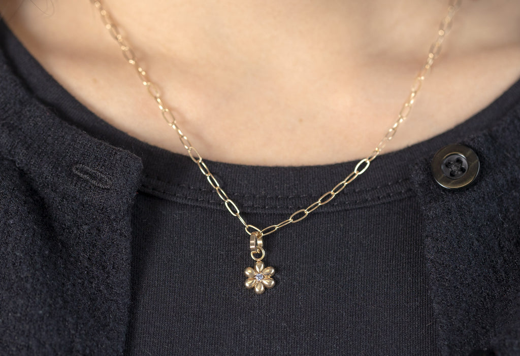 10k Yellow Gold Flower Charm on Charm Necklace on Model