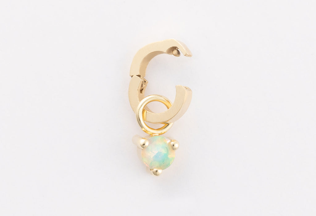 10k Yellow Gold Opal Birthstone Charm with Open Interchangeable Charm Link on White Background