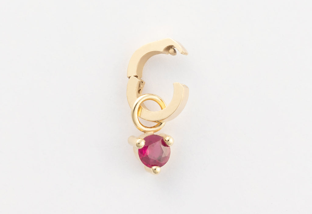 10k Yellow Gold Ruby Birthstone Charm with Open Interchangeable Charm Link on White Background