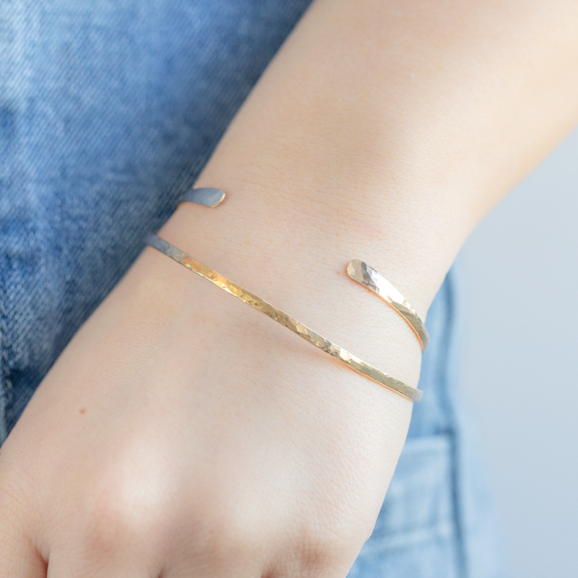buy:the-hammered-open-cuff-bracelet-gold-filled,the-hammered-stacking-bangle-yellow-gold-filled