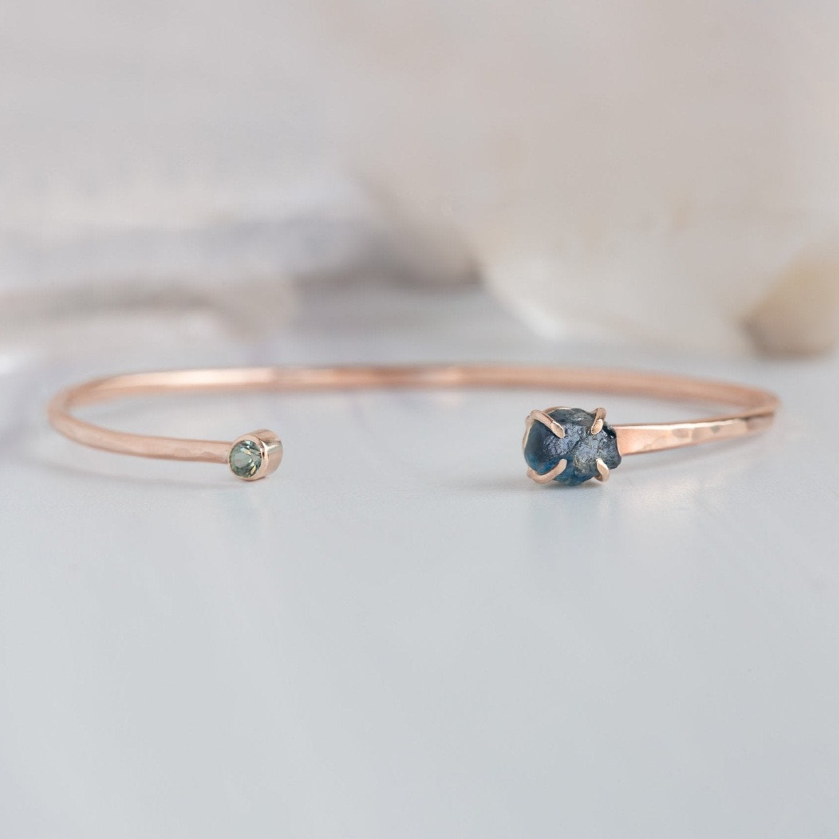 The Raw Montana Sapphire Cuff Bracelet | Yellow, Rose or Sterling Silver