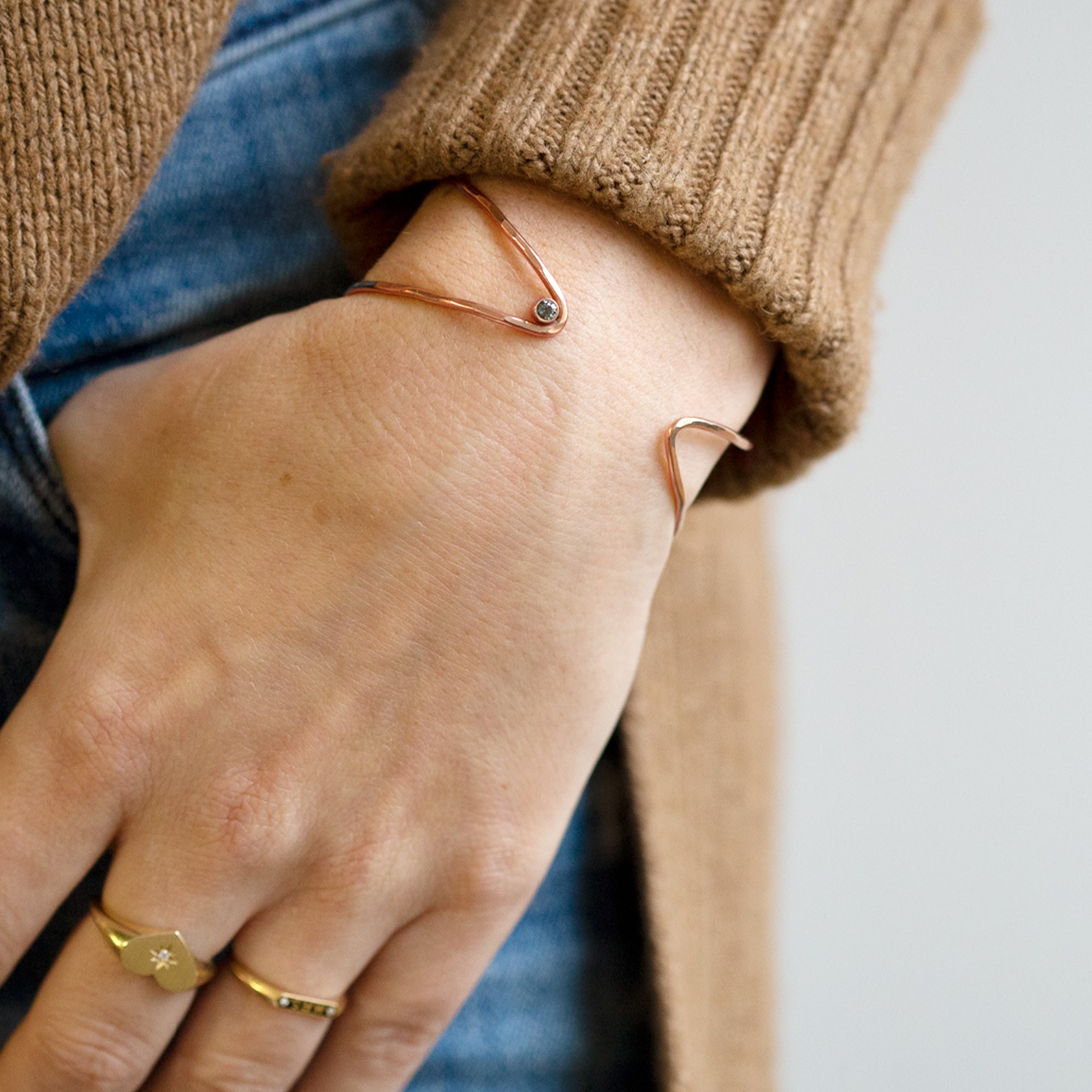 The Sapphire Arrow Cuff Bracelet | Yellow, Rose or Sterling Silver