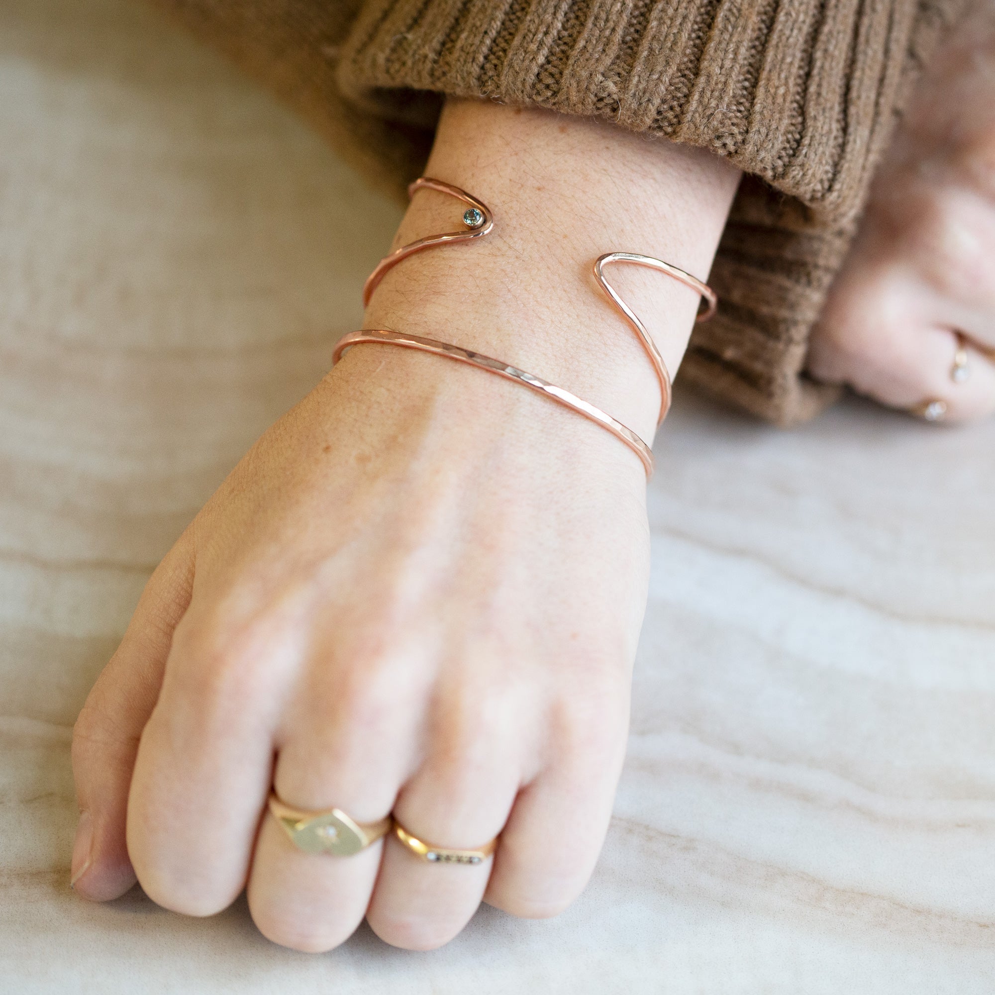 The Sapphire Arrow Cuff Bracelet | Yellow, Rose or Sterling Silver