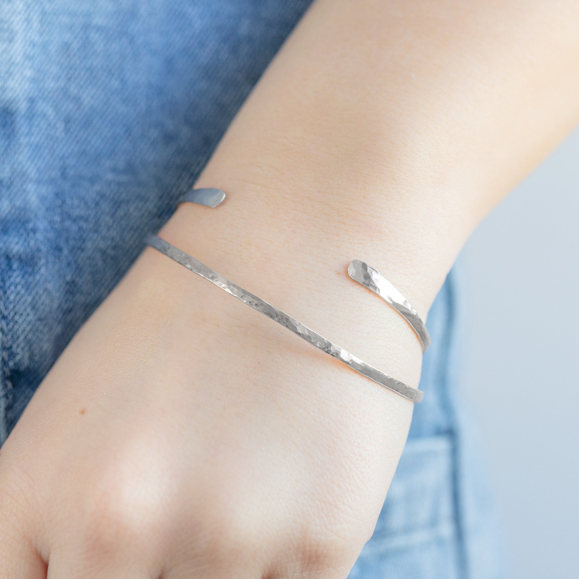 The Hammered Open Cuff Bracelet | Yellow, Rose or Sterling Silver