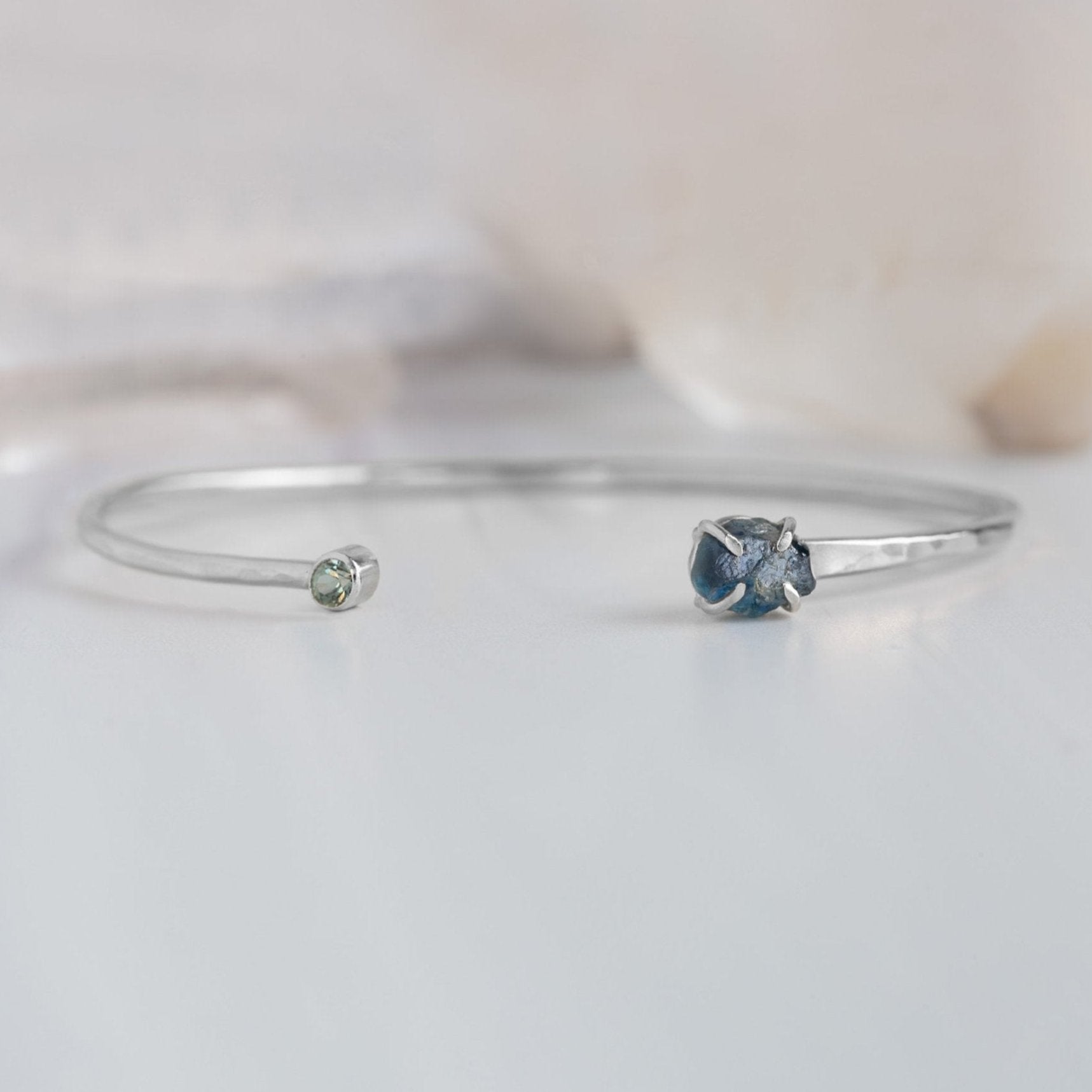 The Raw Montana Sapphire Cuff Bracelet | Yellow, Rose or Sterling Silver