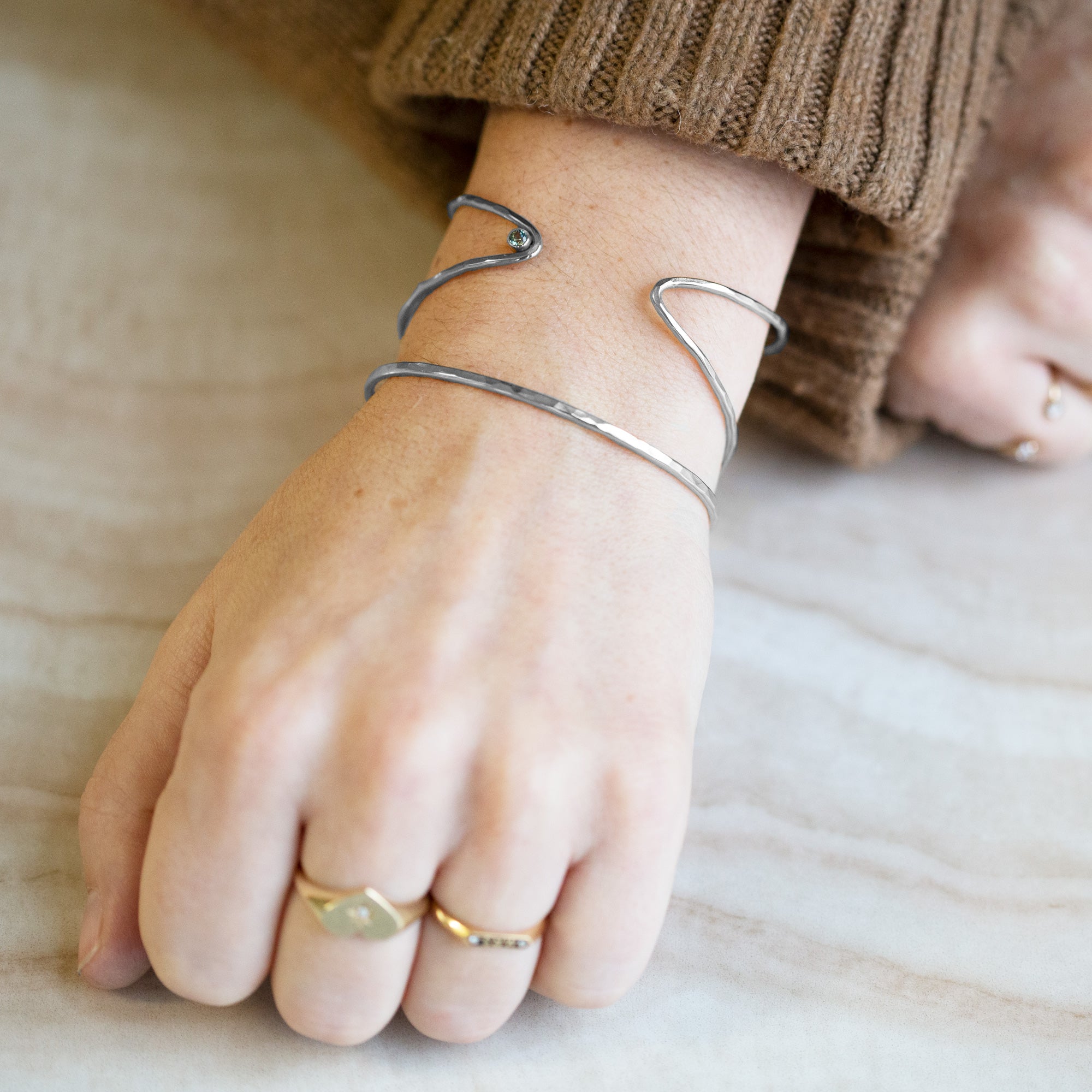 The Sapphire Arrow Cuff Bracelet | Yellow, Rose or Sterling Silver