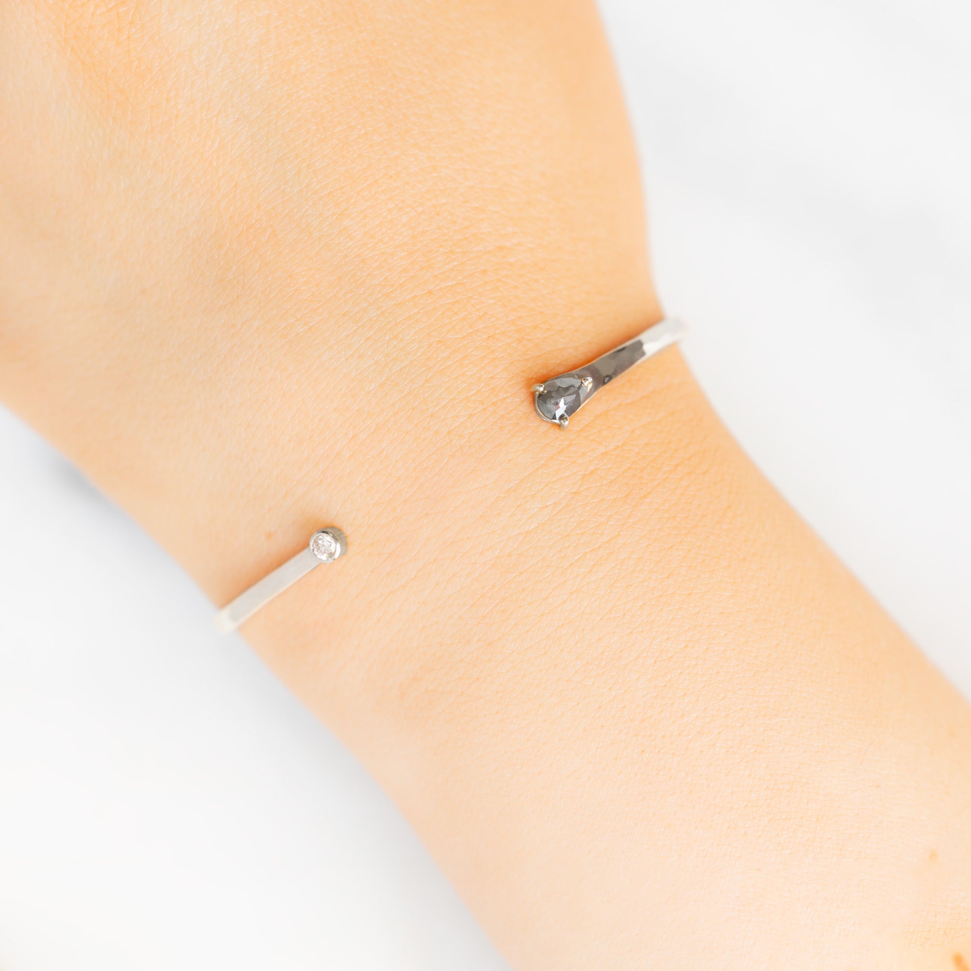 The Black + White Diamond Cuff Bracelet | Yellow, Rose or Sterling Silver