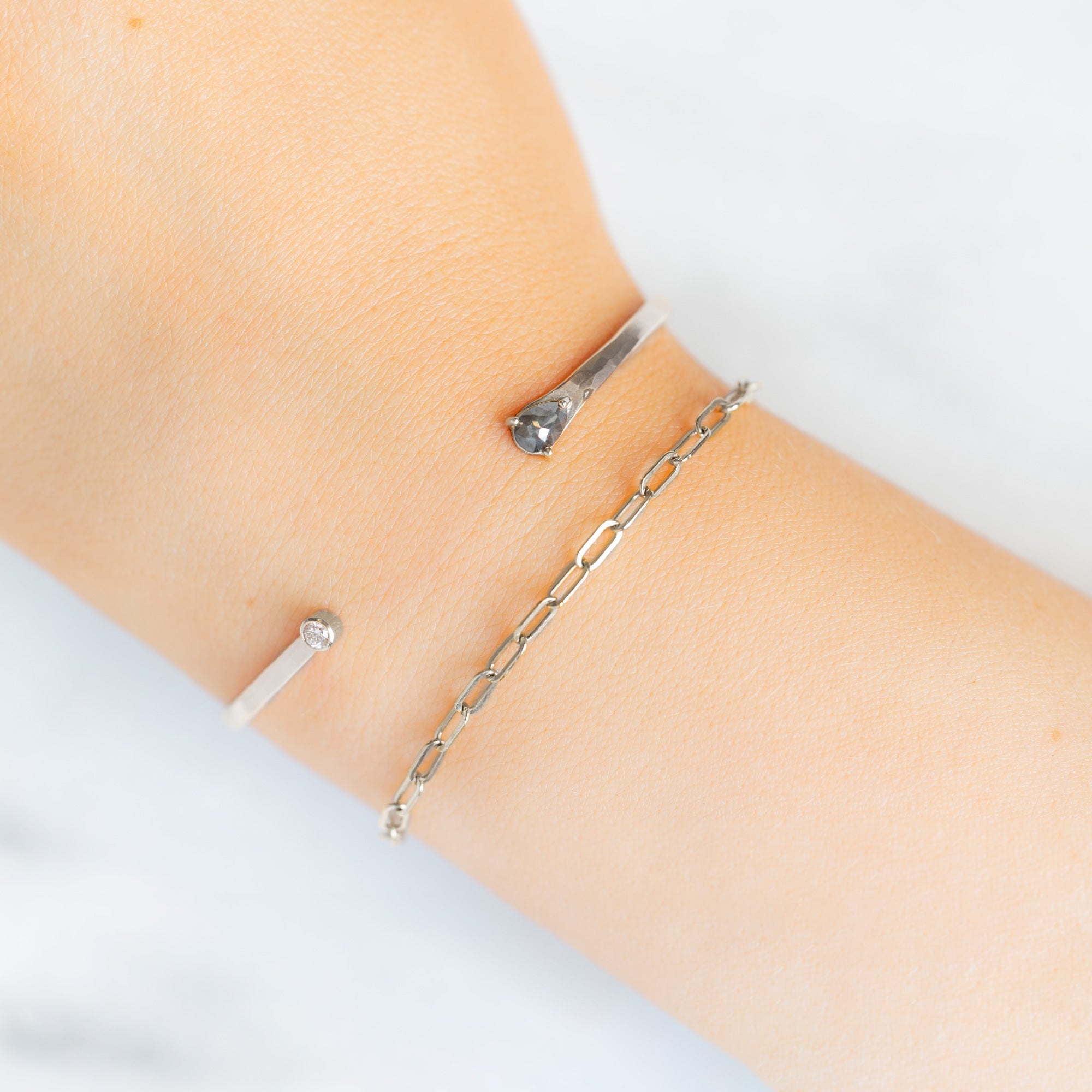 The Black + White Diamond Cuff Bracelet | Yellow, Rose or Sterling Silver