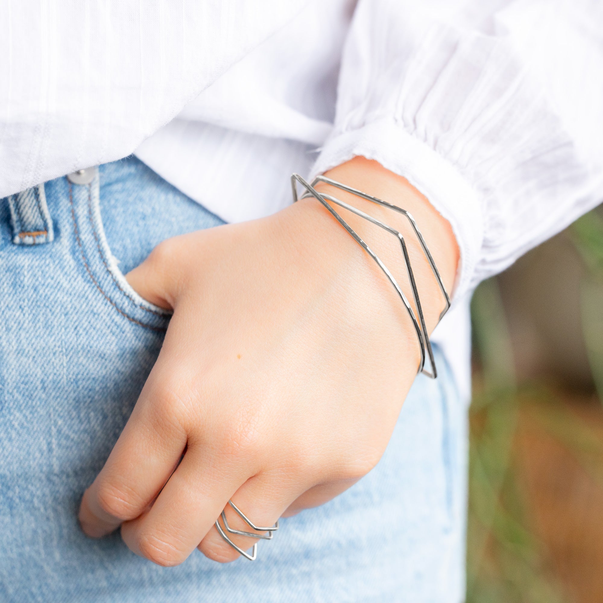 The Geometric Stacking Bangle Set | Yellow, Rose or Sterling Silver