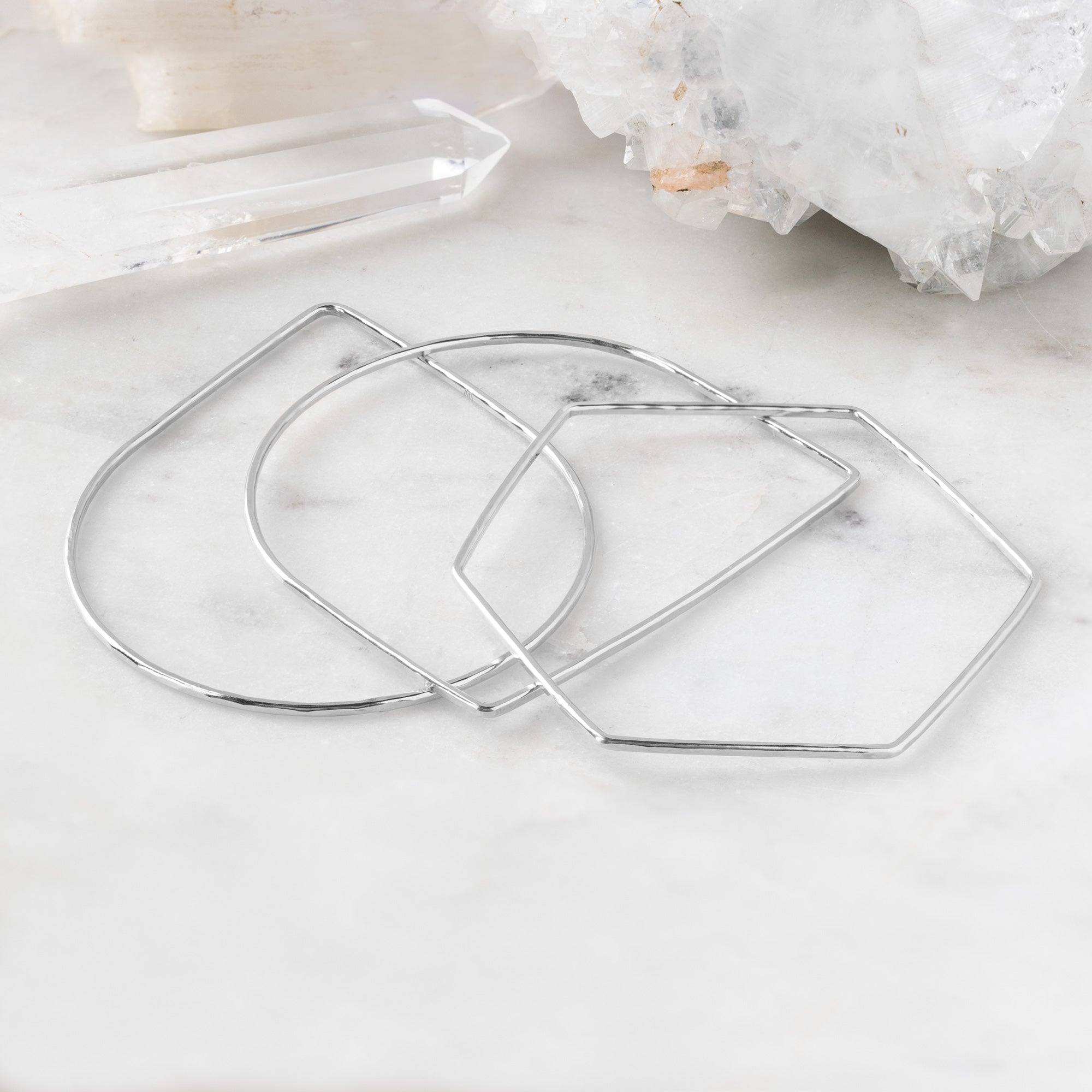 The Geometric Stacking Bangle Set | Yellow, Rose or Sterling Silver