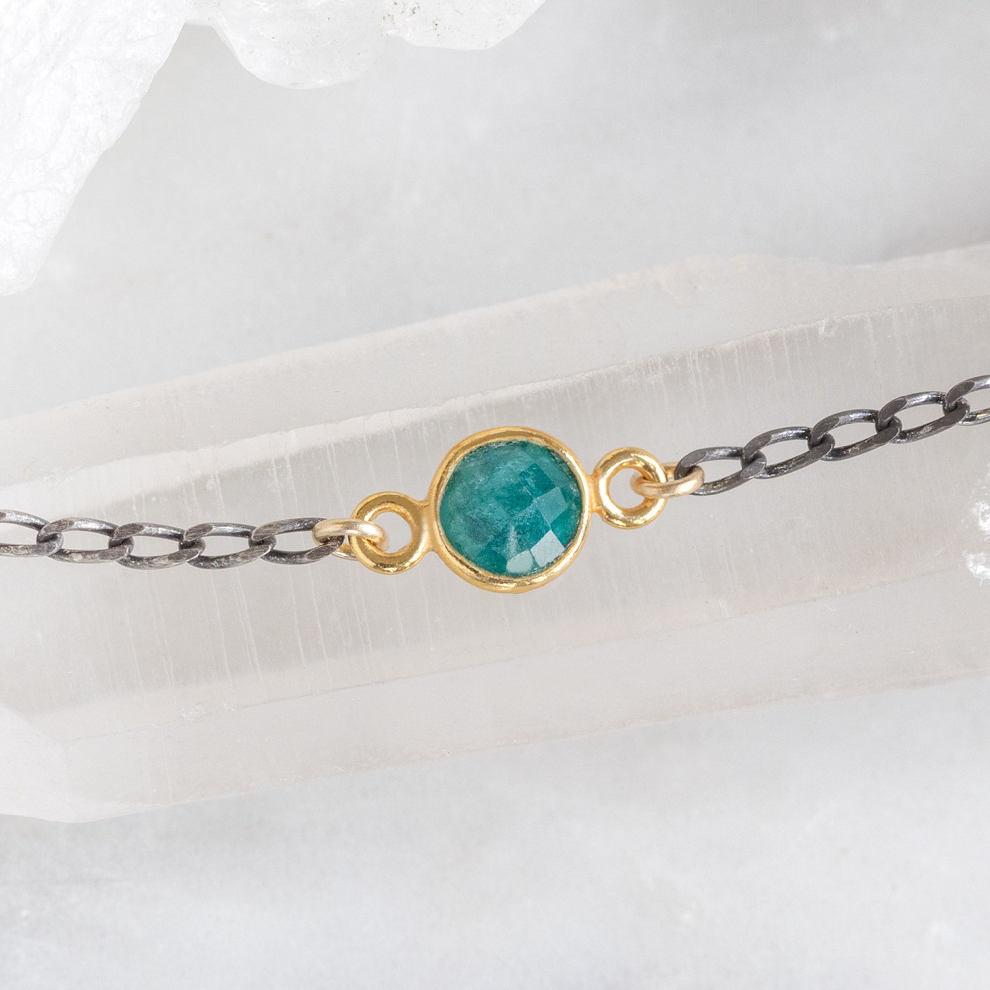 The Simple Emerald Gemstone Bracelet in Sterling Silver on White Crystal