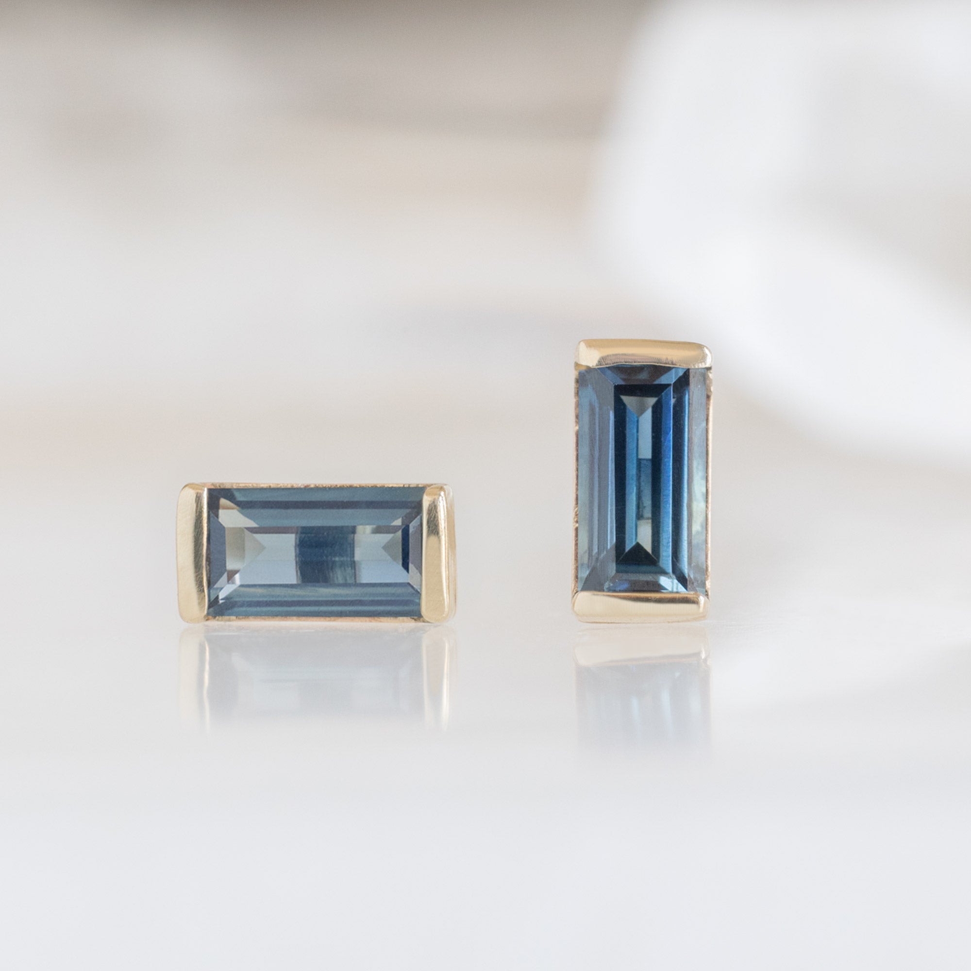 The Montana Sapphire Baguette Studs | Yellow Gold