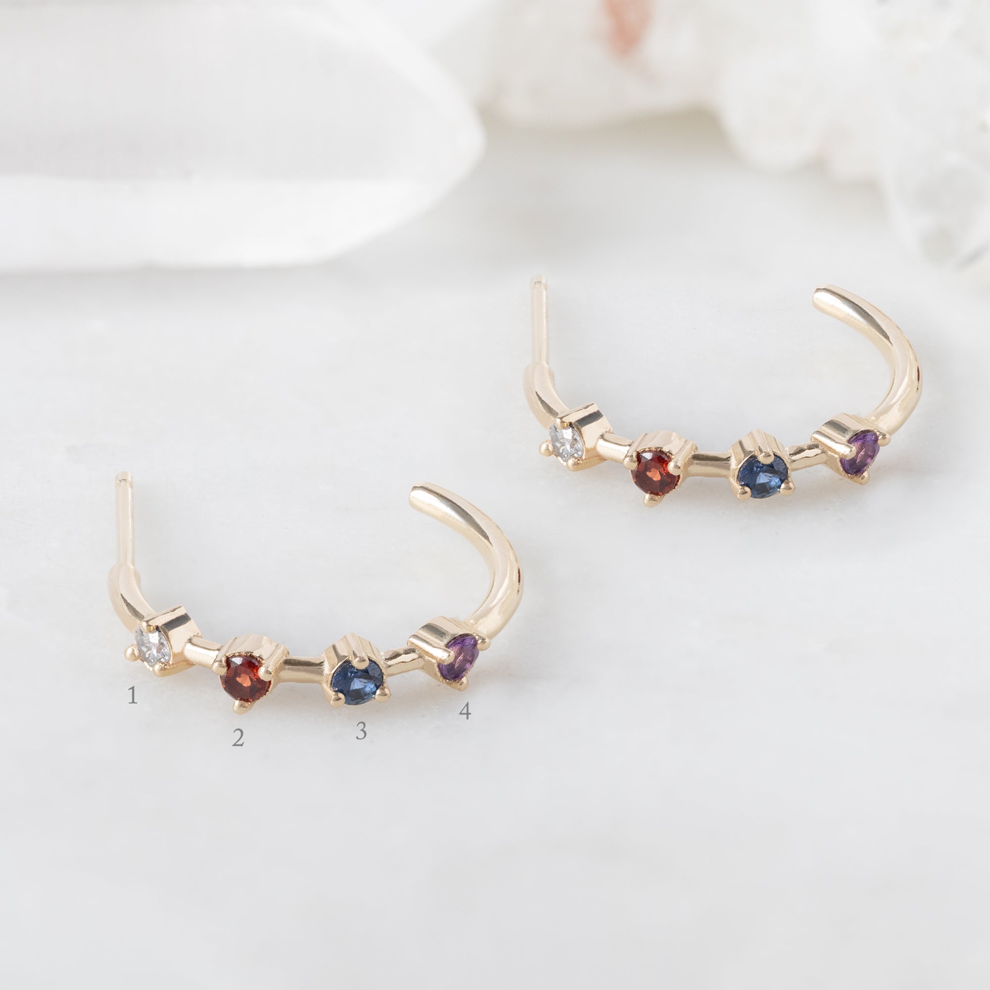 The Custom Multi-Birthstone Hoops 4 Stone Option with Numbered Stone Option Diagram