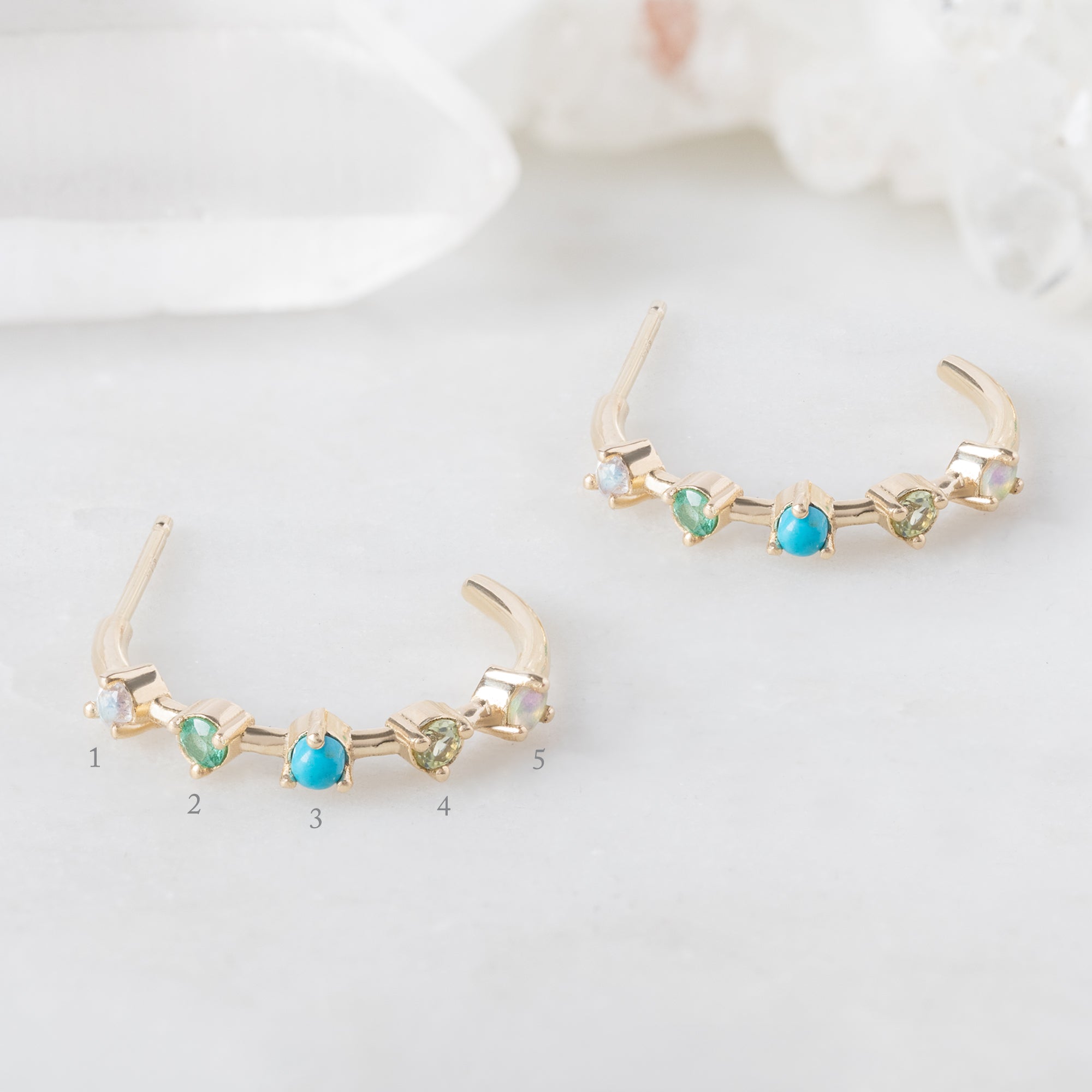 The Custom Multi-Birthstone Hoops 5 Stone Option with Numbered Stone Option Diagram