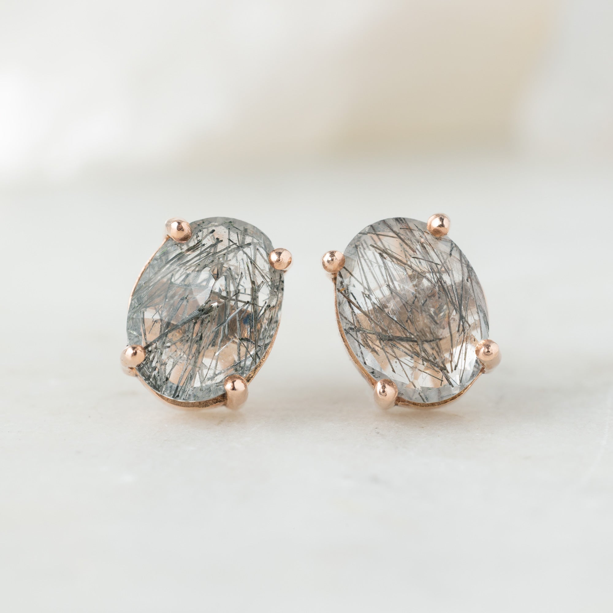 The Tourmaline In Quartz Stud Earrings | Yellow, Rose, White or Sterling Silver