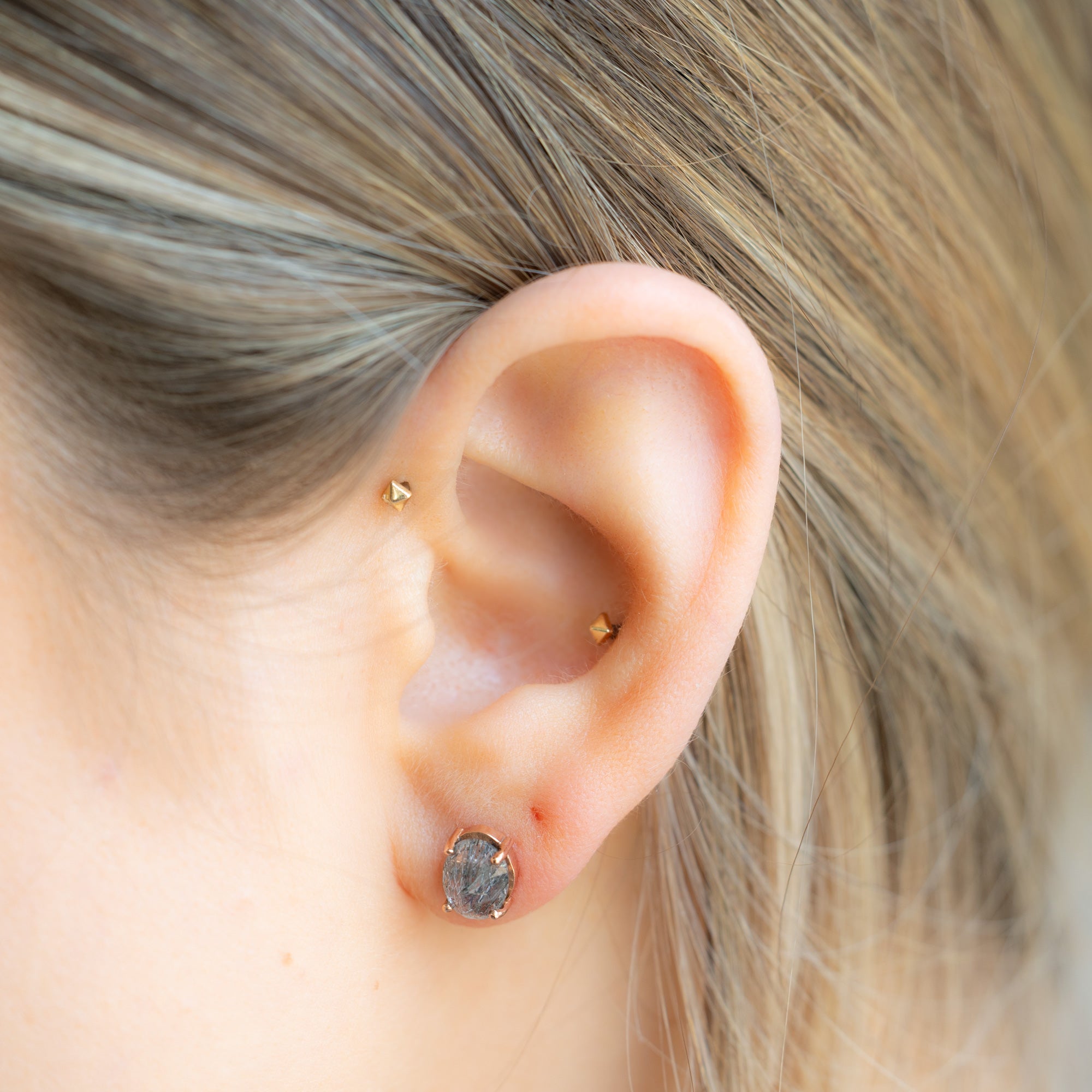 The Tourmaline In Quartz Stud Earrings | Yellow, Rose, White or Sterling Silver