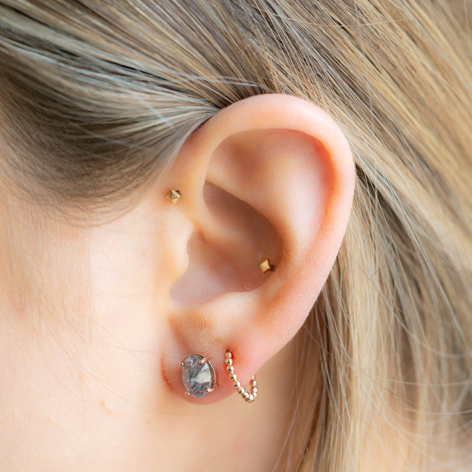 The Tourmaline In Quartz Stud Earrings | Yellow, Rose, White or Sterling Silver