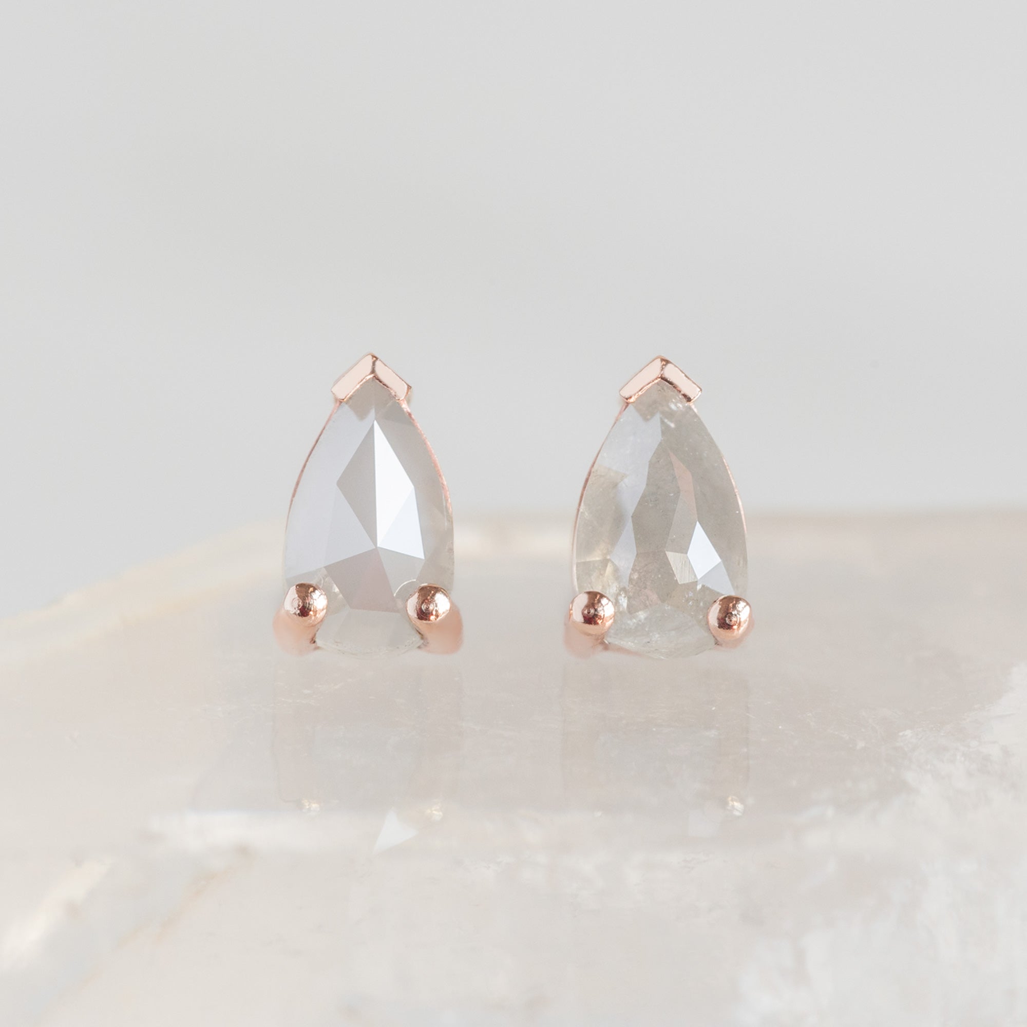 The Opalescent Icy White Diamond Stud Earrings | Yellow, Rose or White Gold