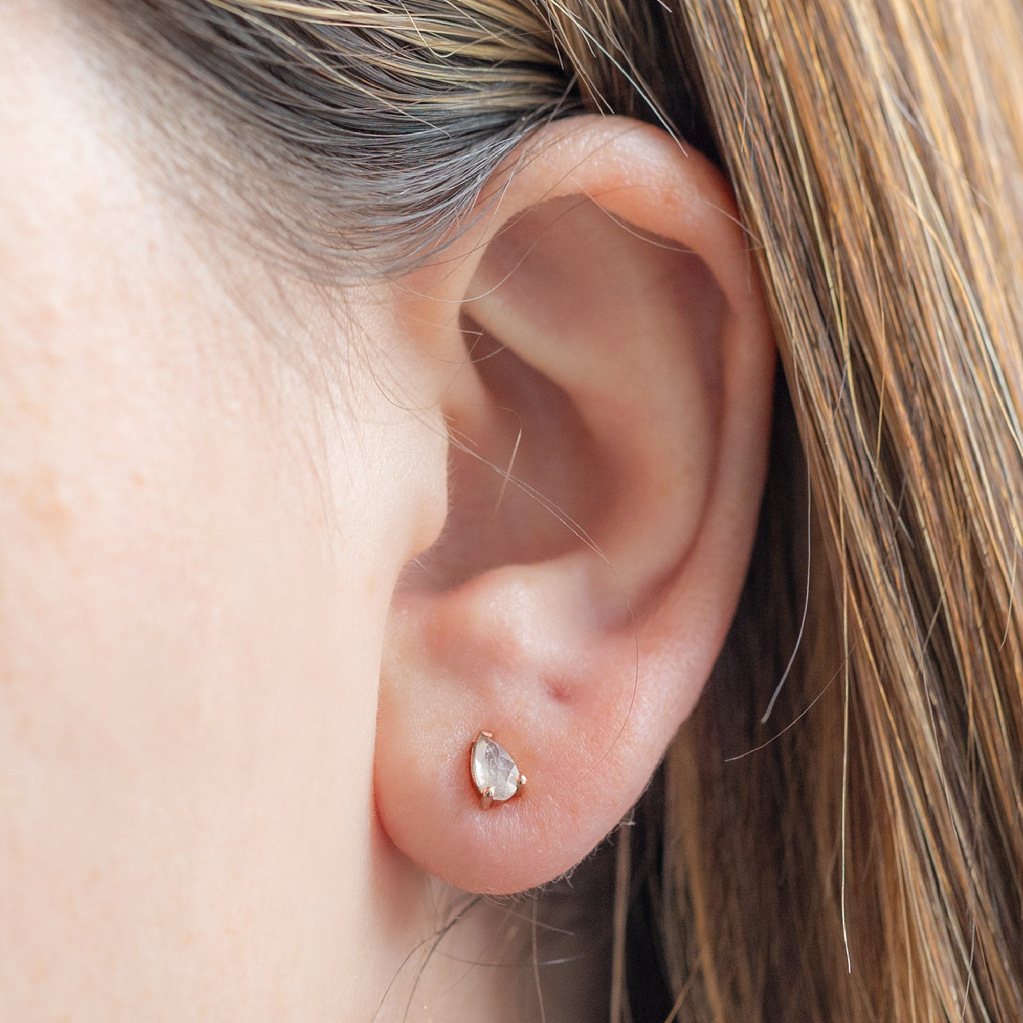 The Opalescent Icy White Diamond Stud Earrings | Yellow, Rose or White Gold