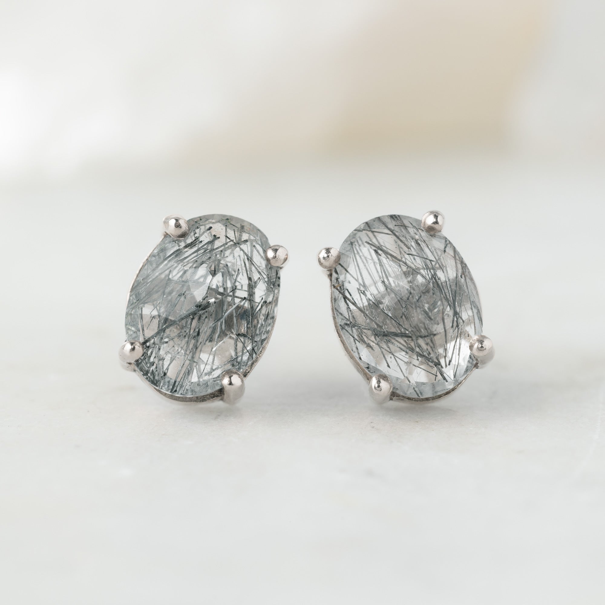 The Tourmaline In Quartz Stud Earrings | Yellow, Rose, White or Sterling Silver