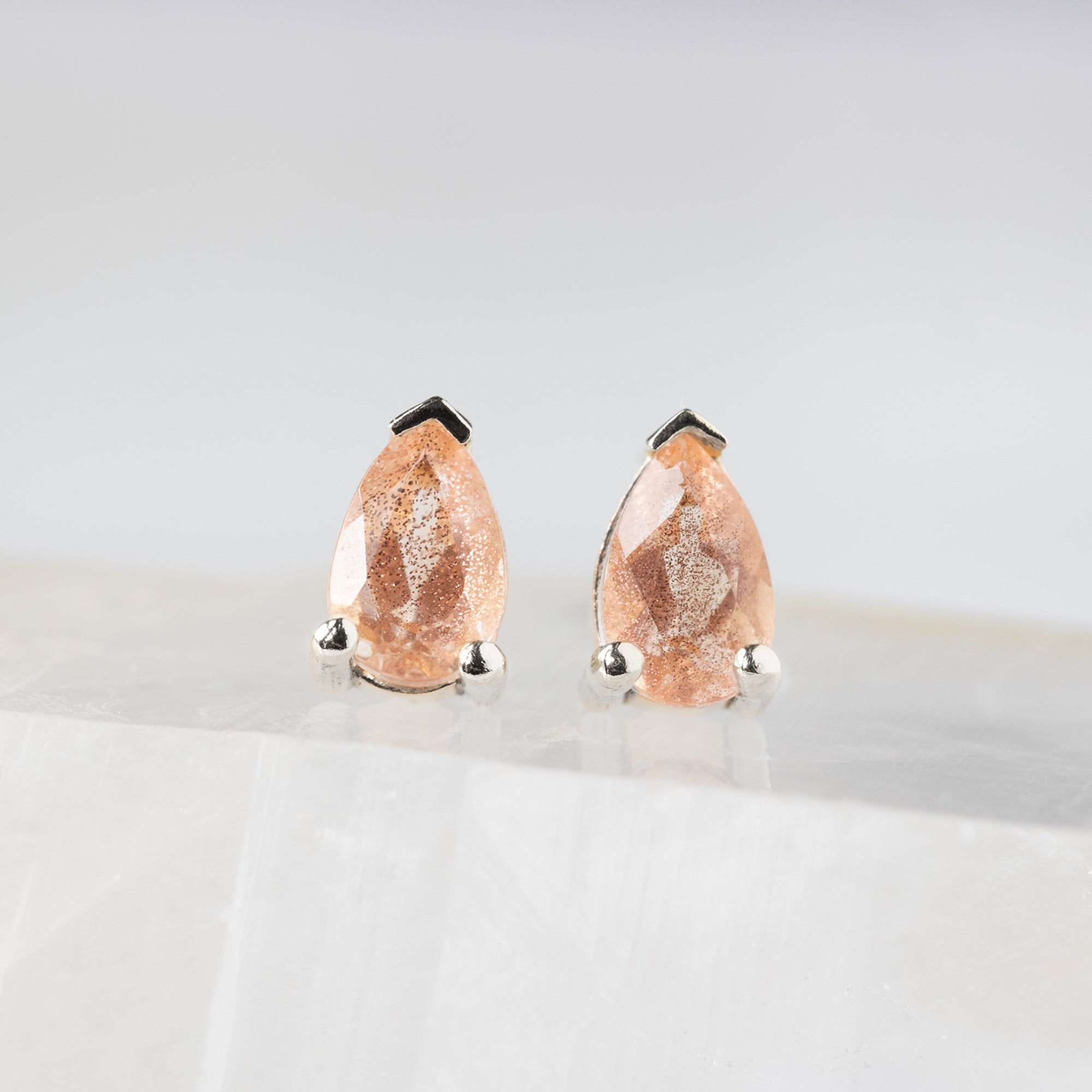 The Peachy-Pink Sunstone Stud Earrings | Yellow, Rose or White Gold