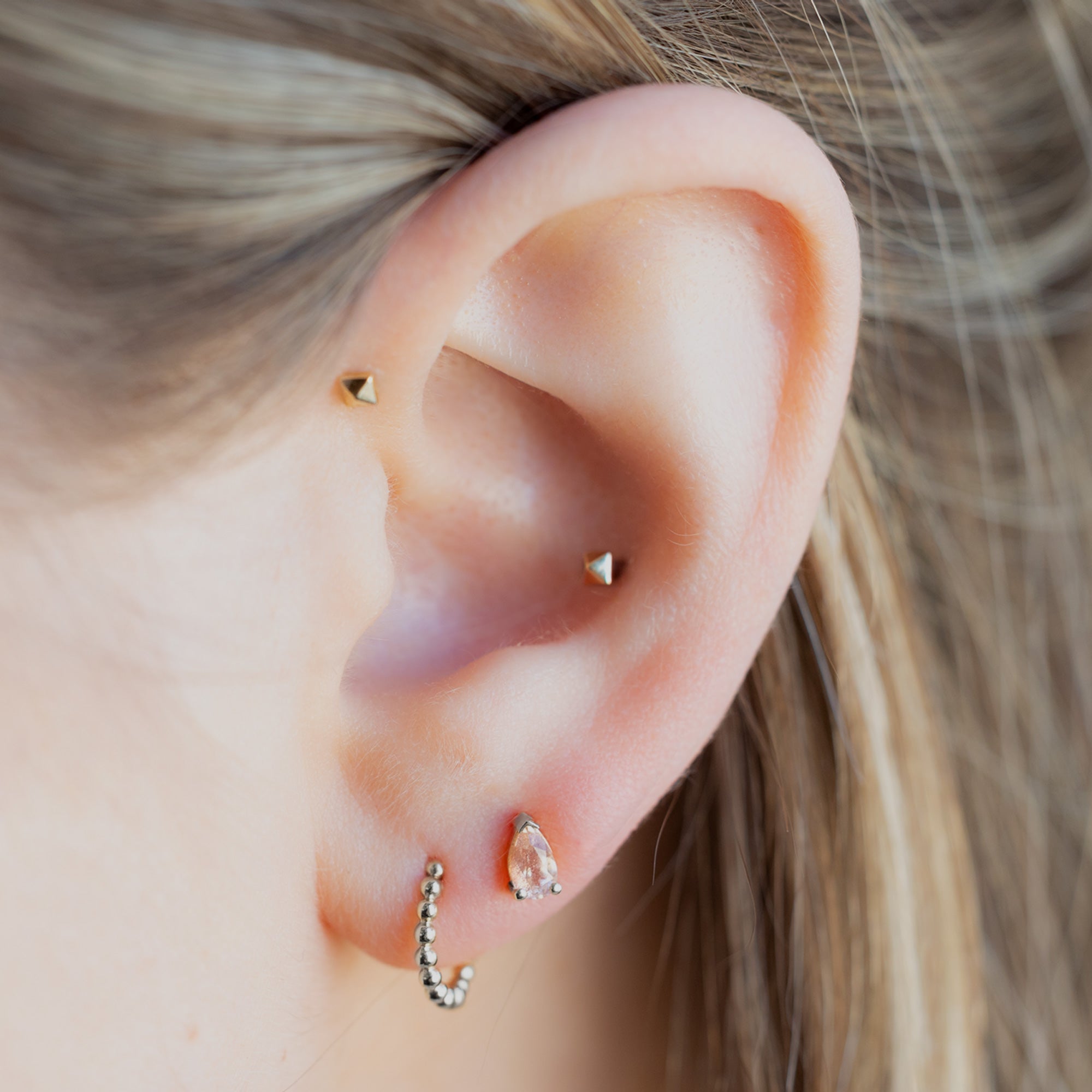 The Peachy-Pink Sunstone Stud Earrings | Yellow, Rose or White Gold