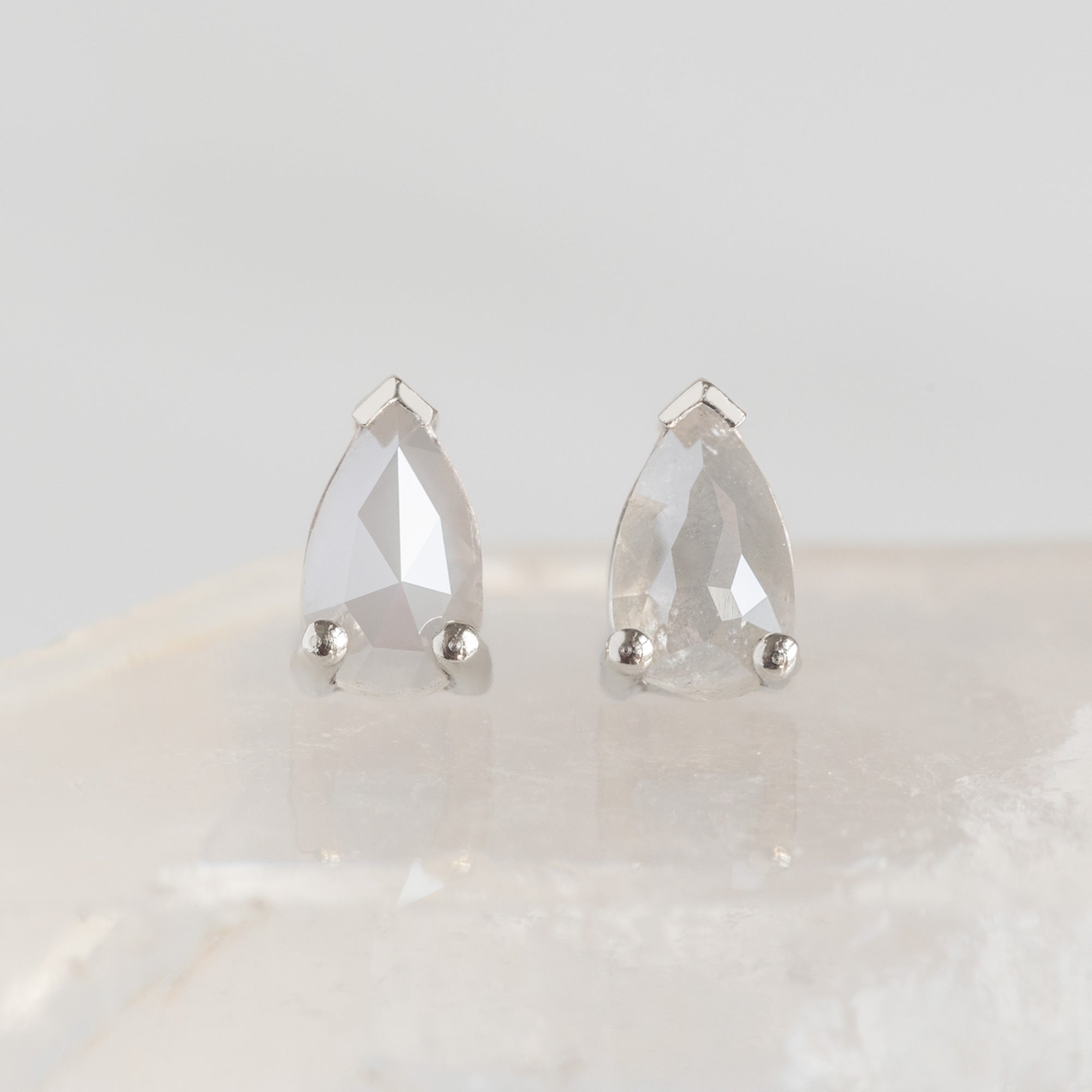The Opalescent Icy White Diamond Stud Earrings | Yellow, Rose or White Gold