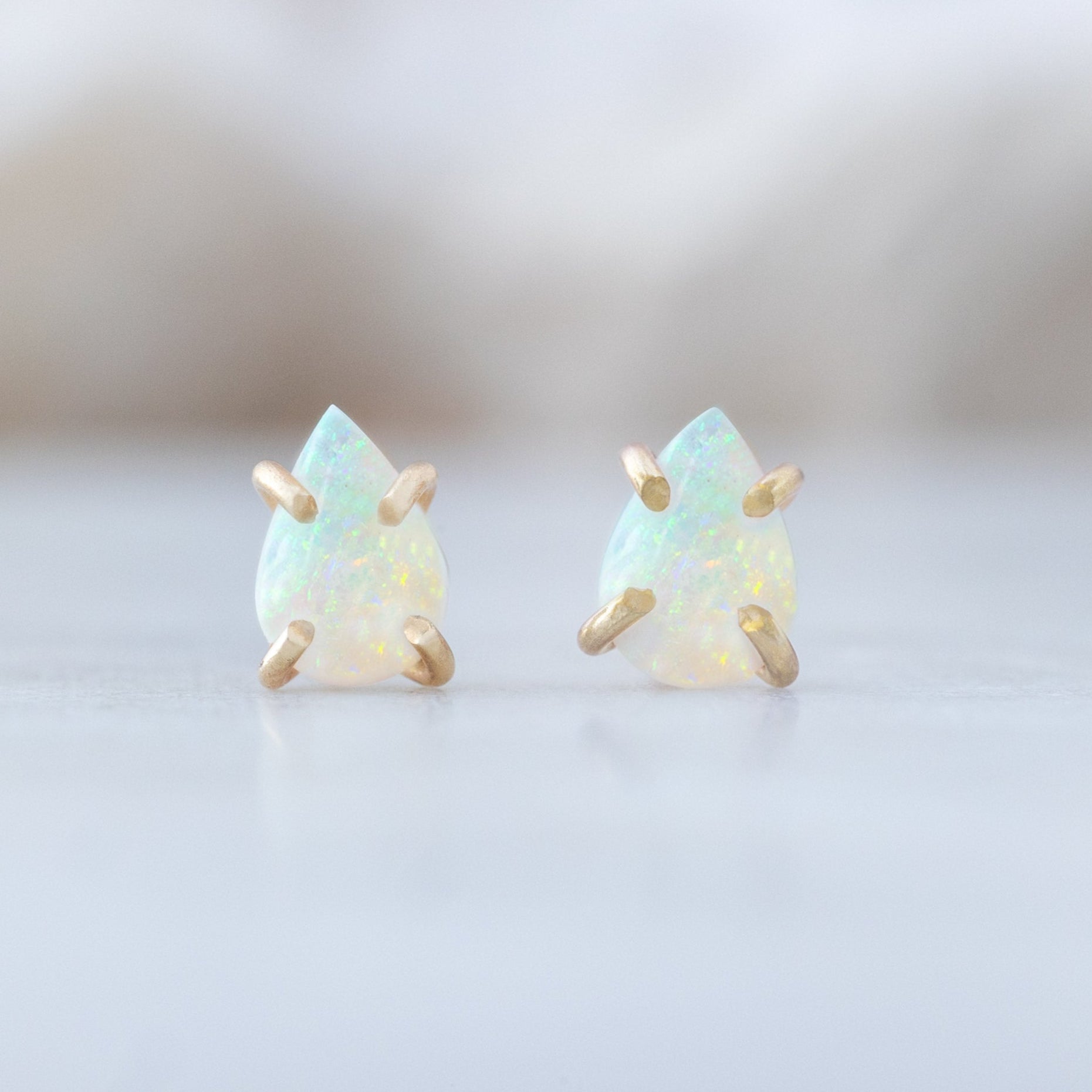 The Opal Teardrop Stud Earrings | Yellow or Rose Gold