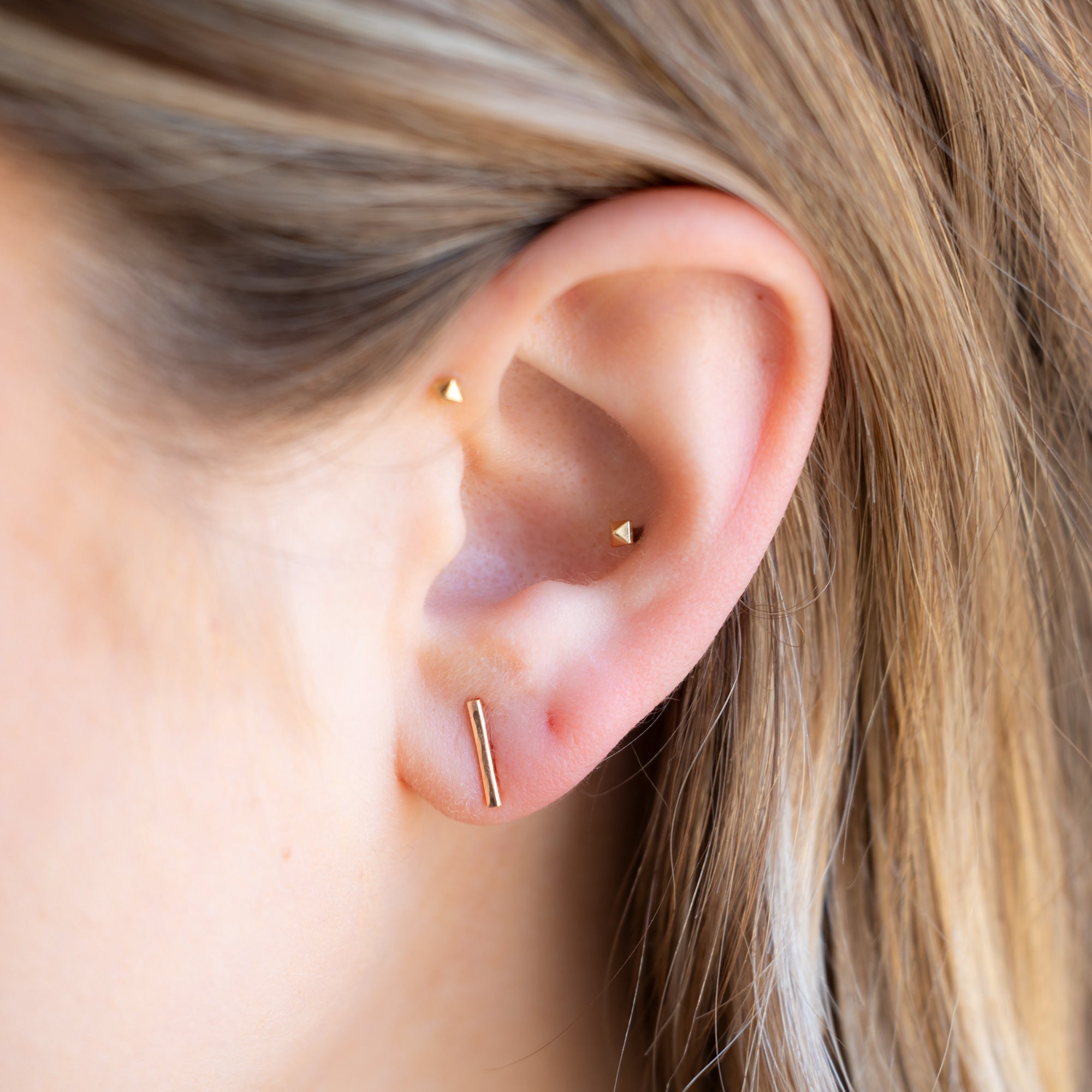 The Linea Bar Stud Earrings | Yellow, Rose, White or Sterling Silver