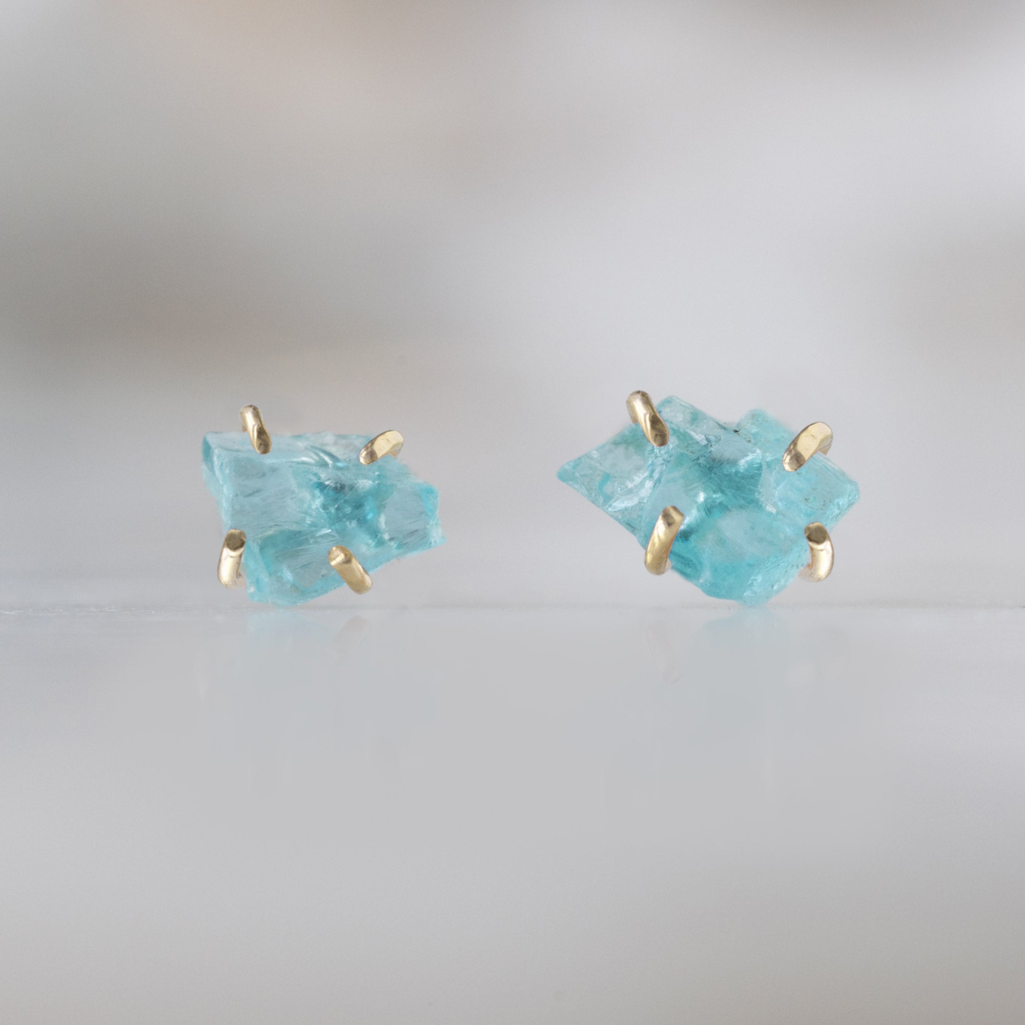 The Raw Aquamarine Stud Earrings | Yellow, Rose or Sterling Silver