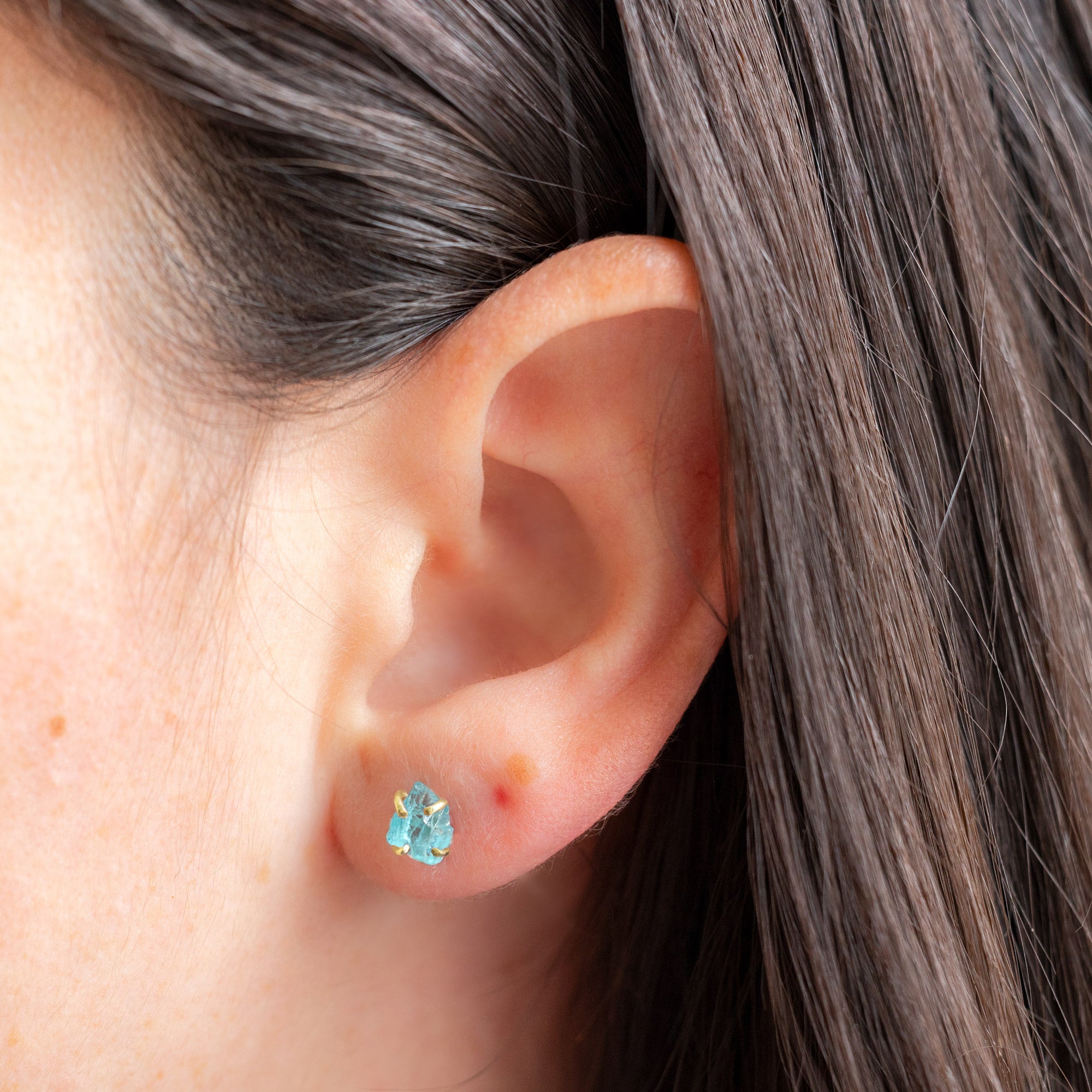 The Raw Aquamarine Stud Earrings | Yellow, Rose or Sterling Silver