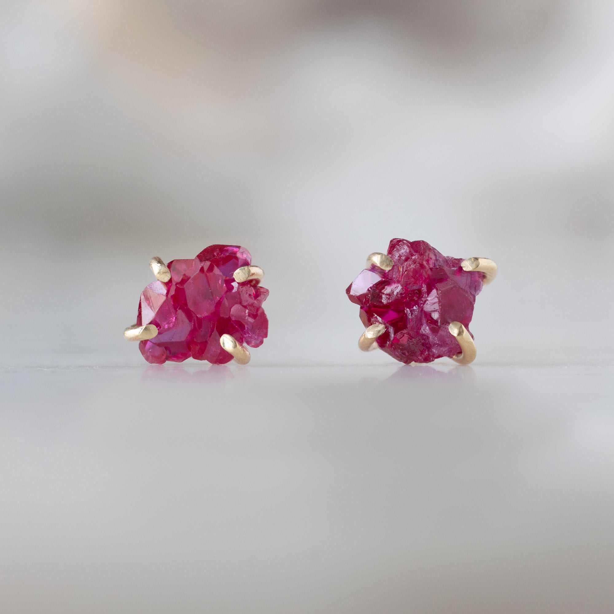 The Raw Garnet Gemstone Stud Earrings | Yellow, Rose or Sterling Silver