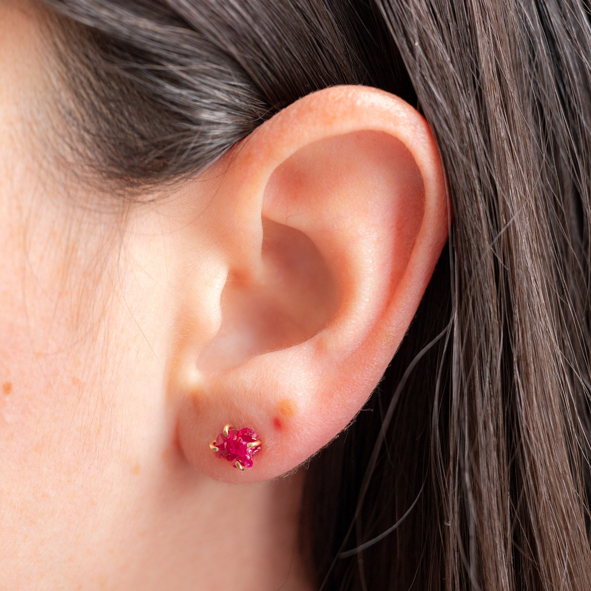 The Raw Garnet Gemstone Stud Earrings | Yellow, Rose or Sterling Silver