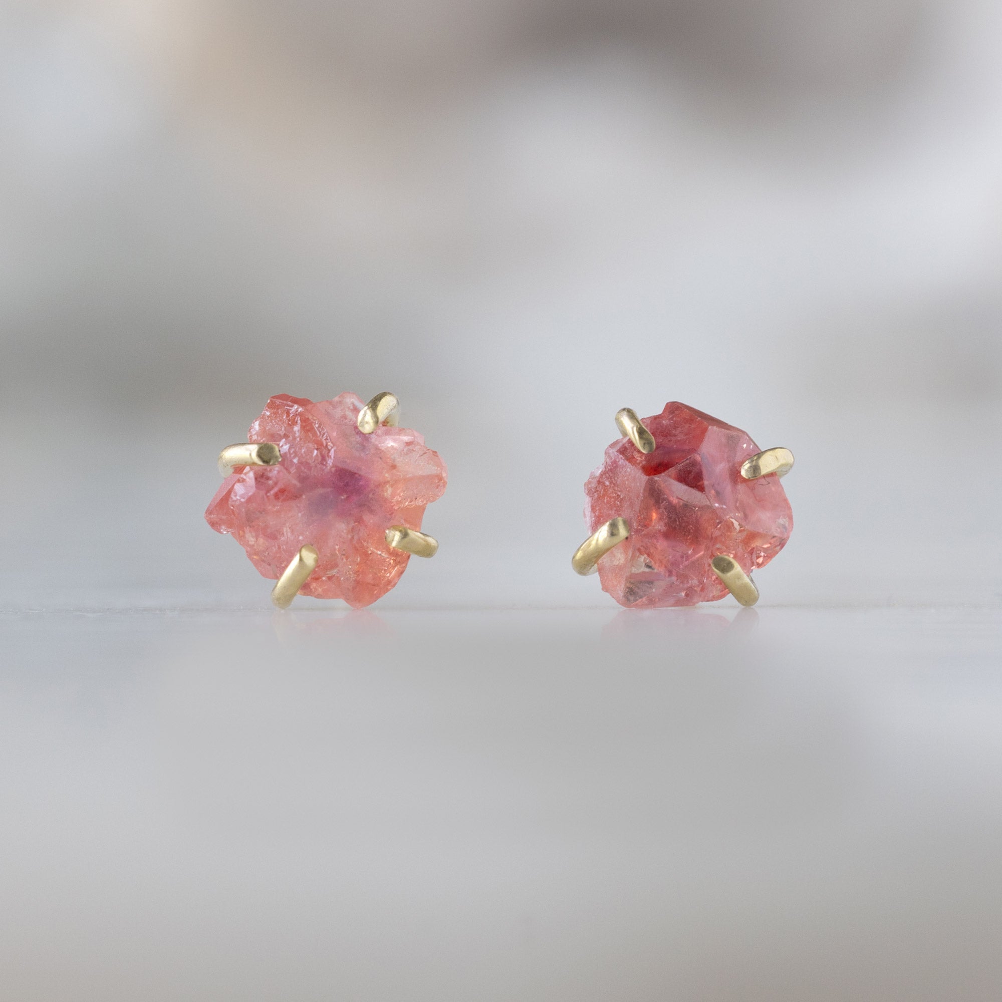 The Raw Padparadscha Sapphire Gemstone Stud Earrings | Yellow, Rose or Sterling Silver
