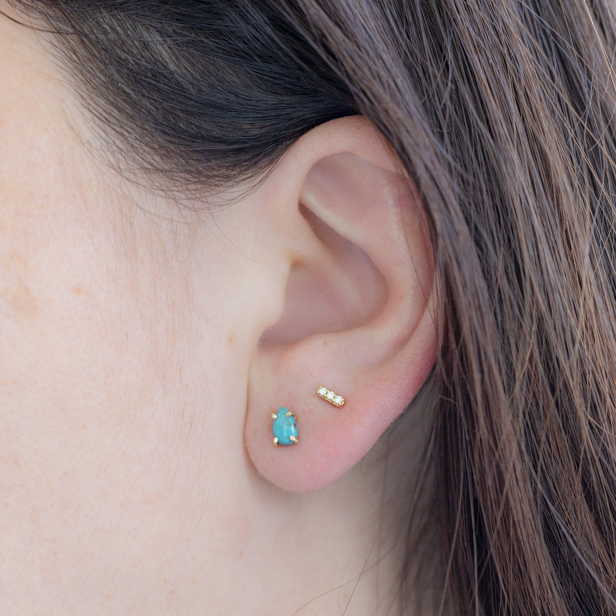 buy:the-turquoise-stud-earrings-14k-yellow-gold,the-teensy-white-diamond-bar-studs-14k-rose-gold