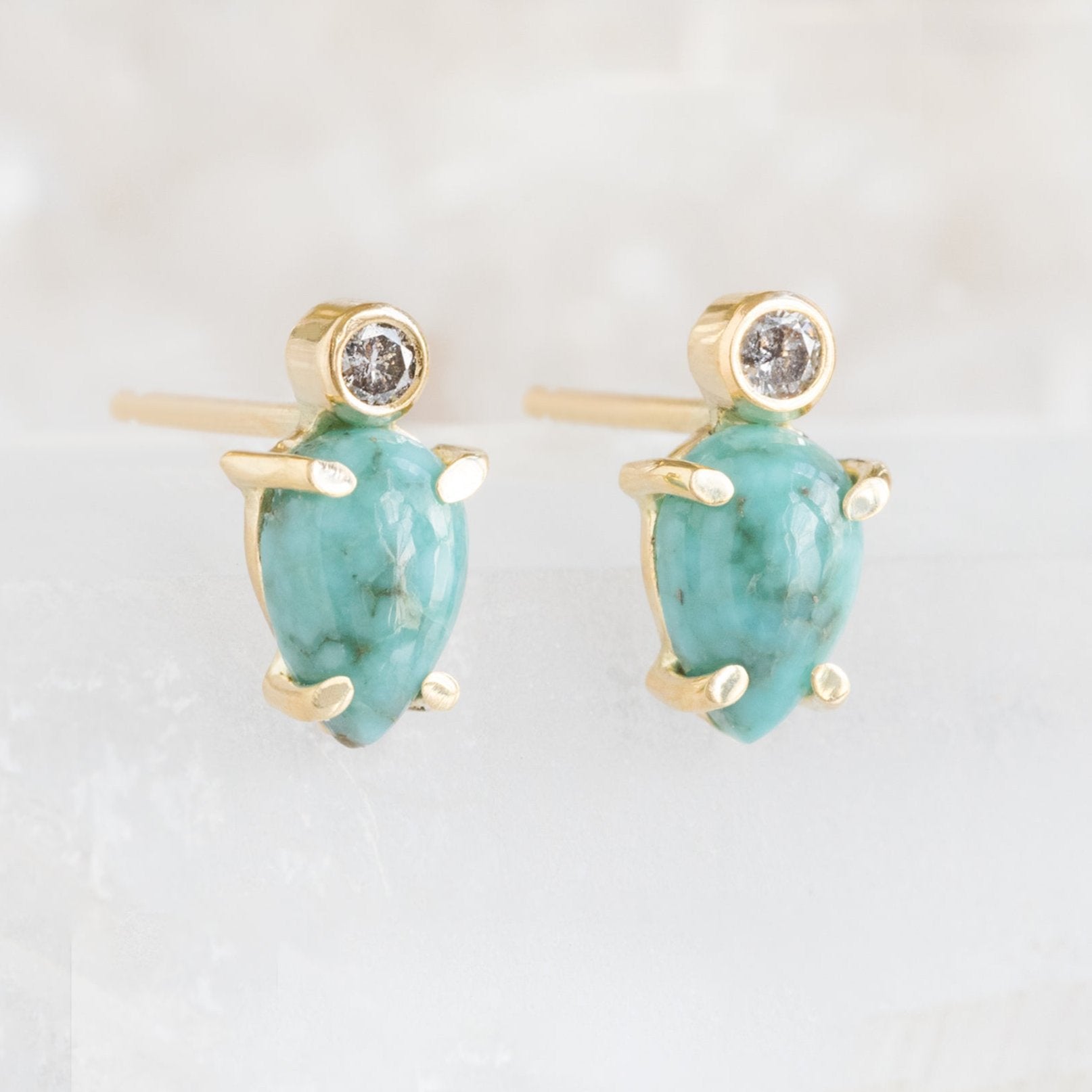 The Turquoise + Diamond Stud Earrings | Yellow, Rose or Sterling Silver