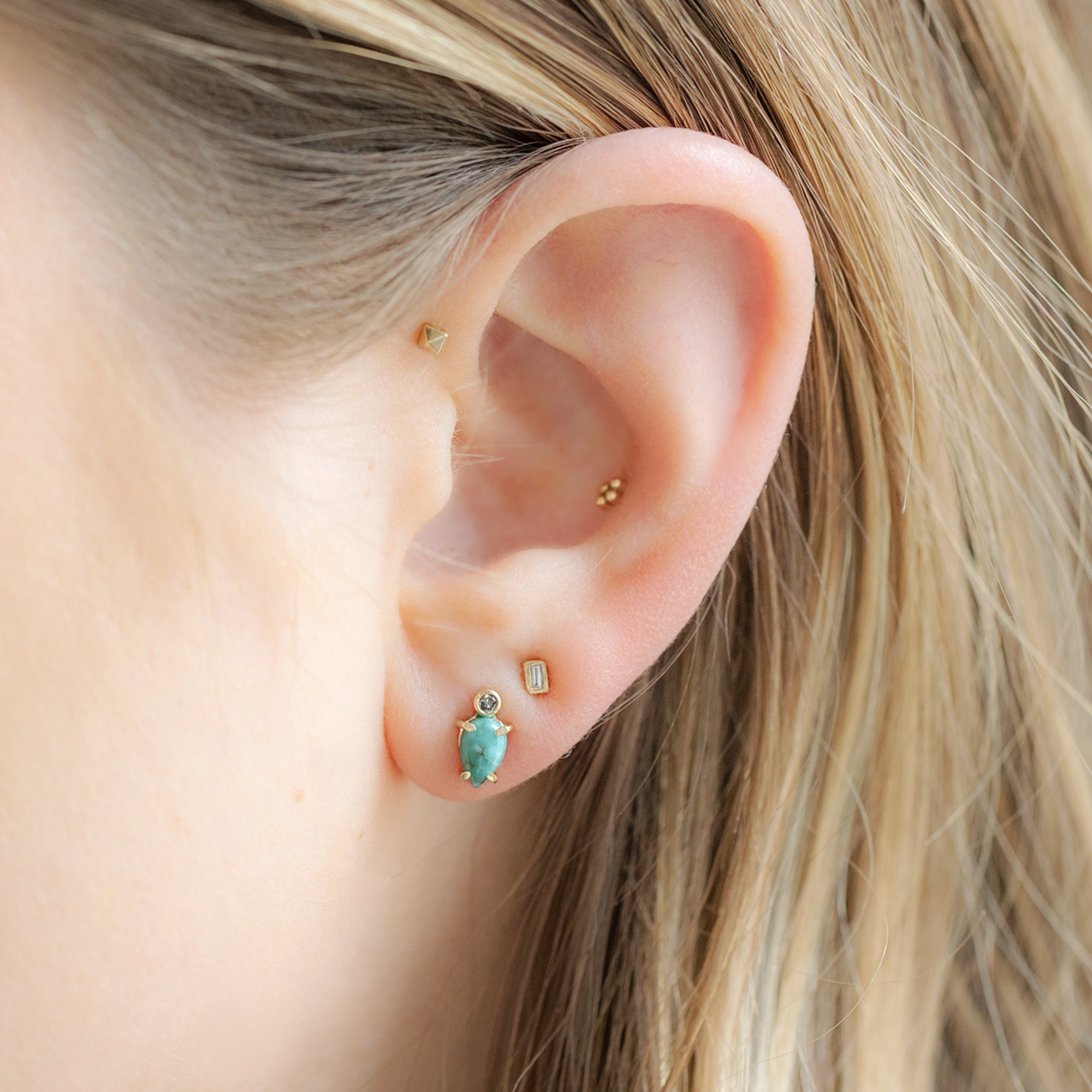 The Turquoise + Diamond Stud Earrings | Yellow, Rose or Sterling Silver