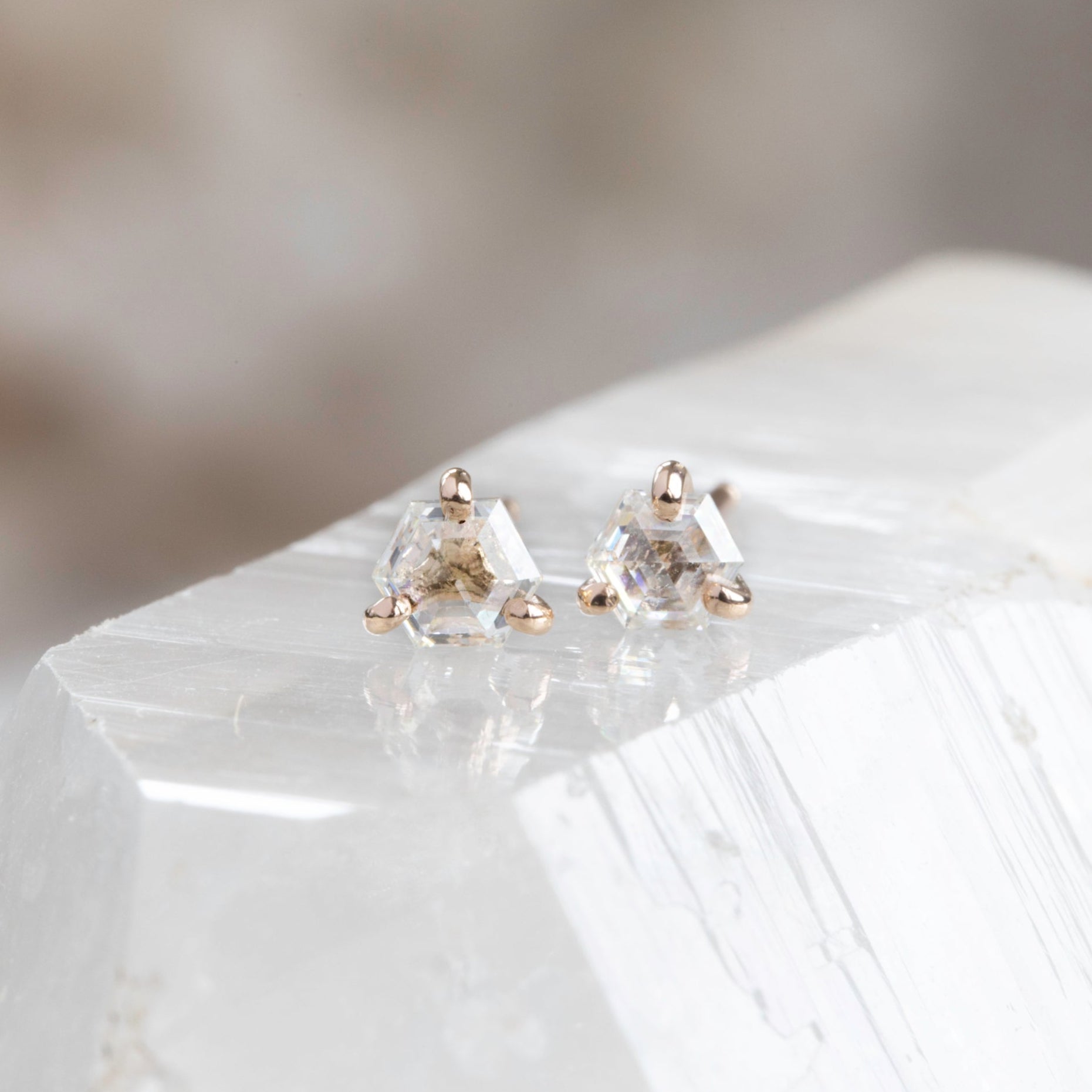 The Teensy White Diamond Hexagon Stud Earrings | Yellow, Rose or White Gold