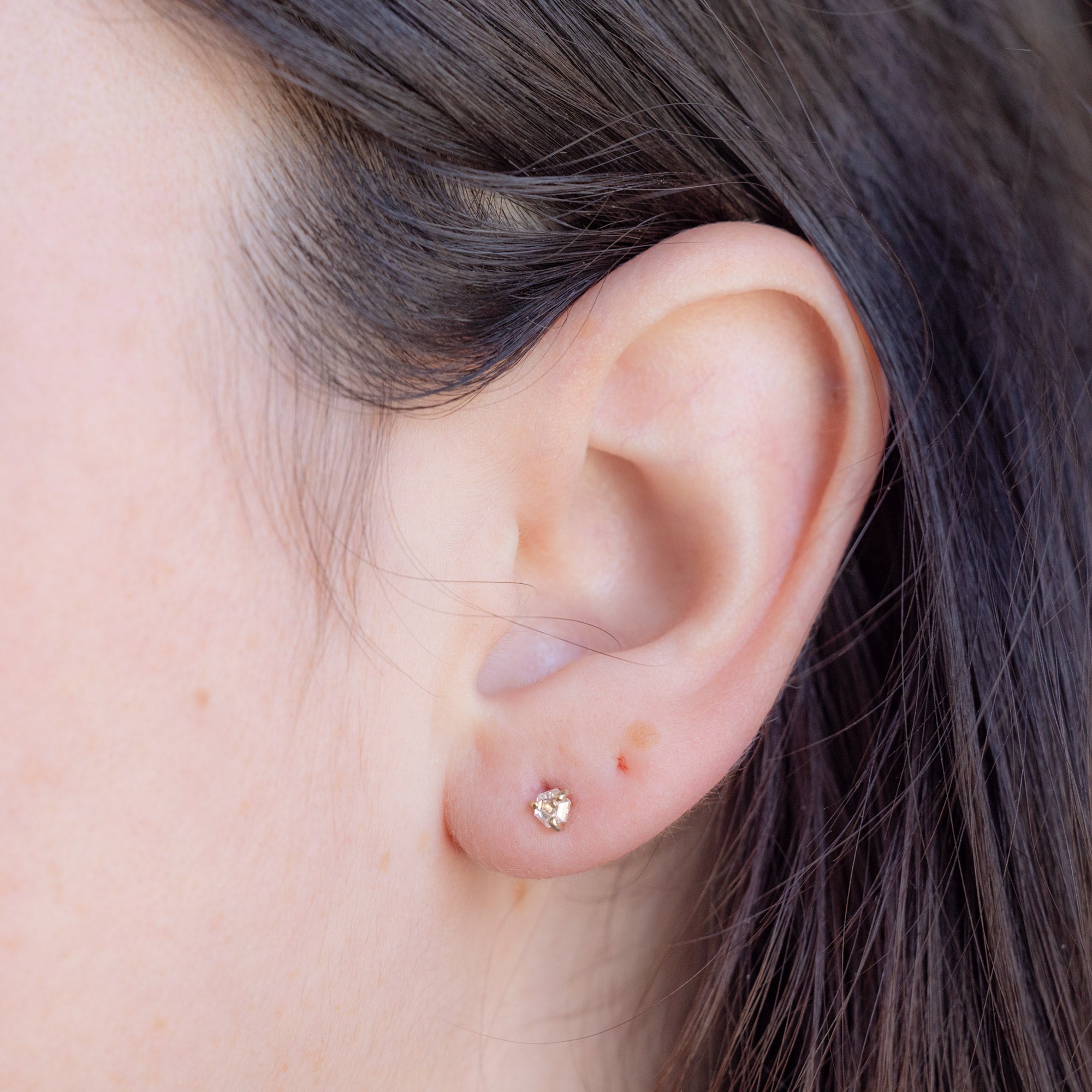 The Teensy White Diamond Hexagon Stud Earrings | Yellow, Rose or White Gold