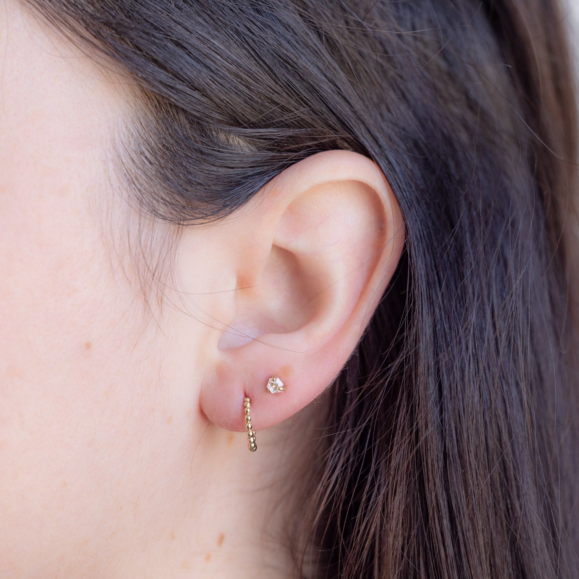 The Teensy White Diamond Hexagon Stud Earrings | Yellow, Rose or White Gold