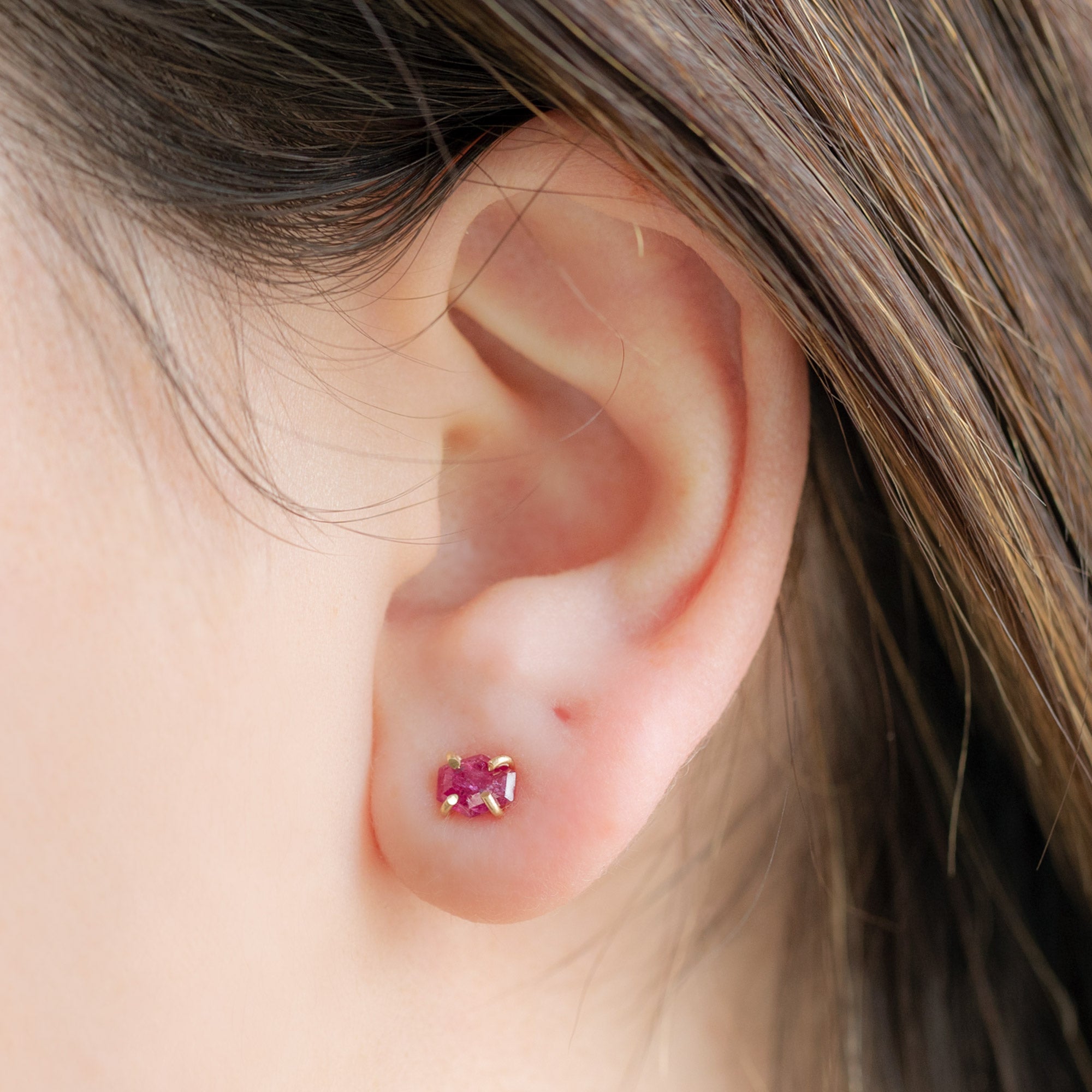 The Hexagon Ruby Stud Earrings | Yellow, Rose or Sterling Silver
