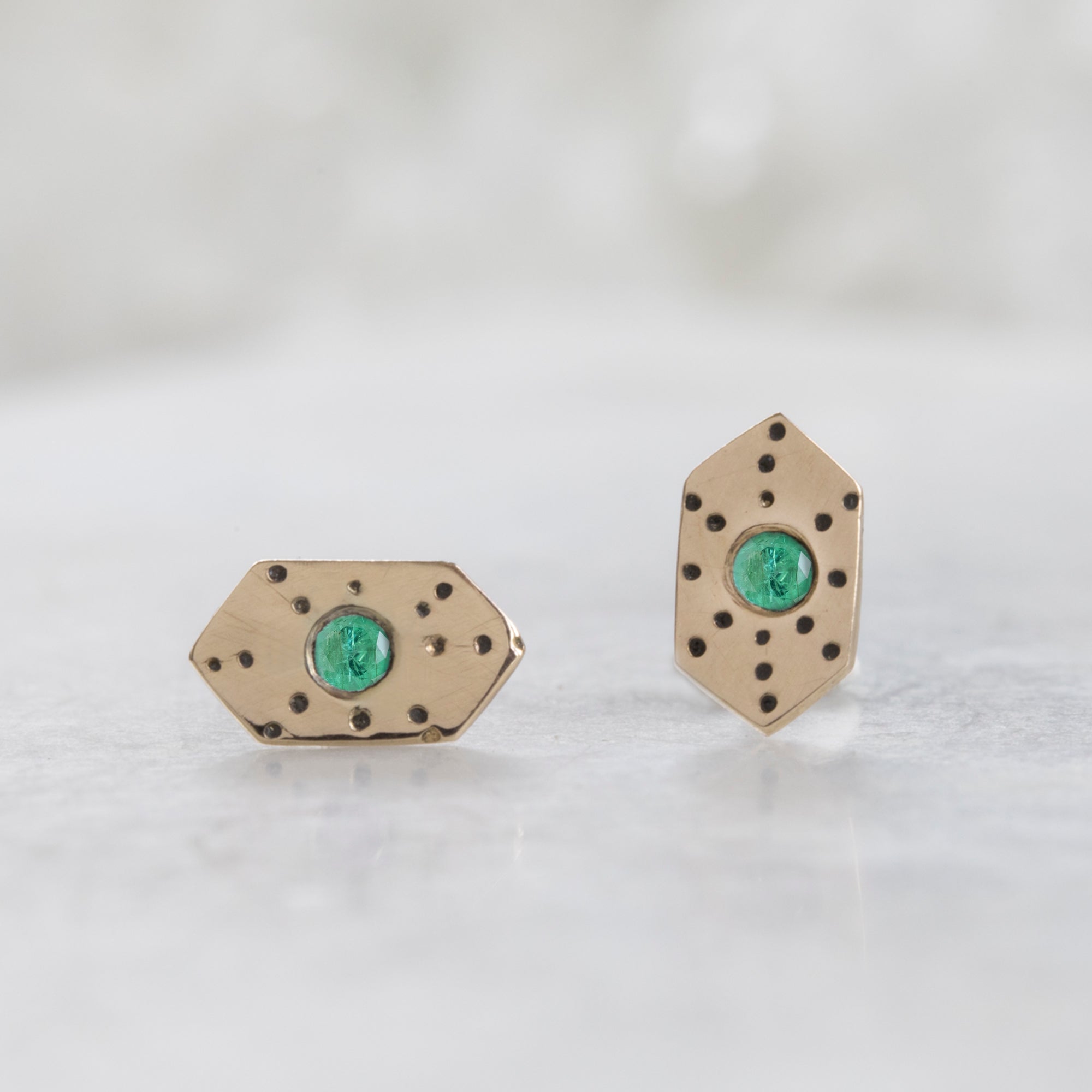 The Hexagon Emerald Stardust Stud Earrings | Yellow Gold
