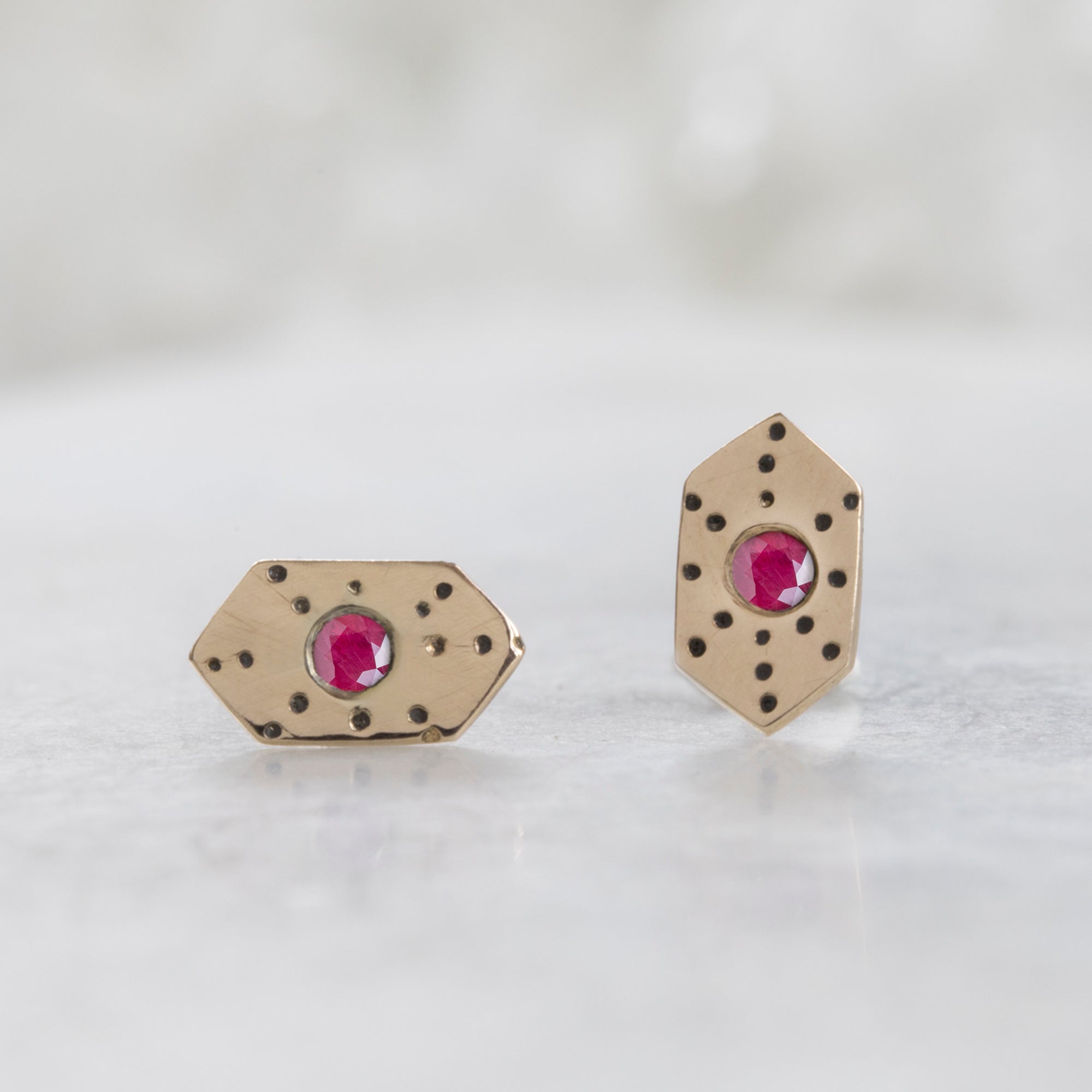 The Hexagon Ruby Stardust Stud Earrings | Yellow Gold