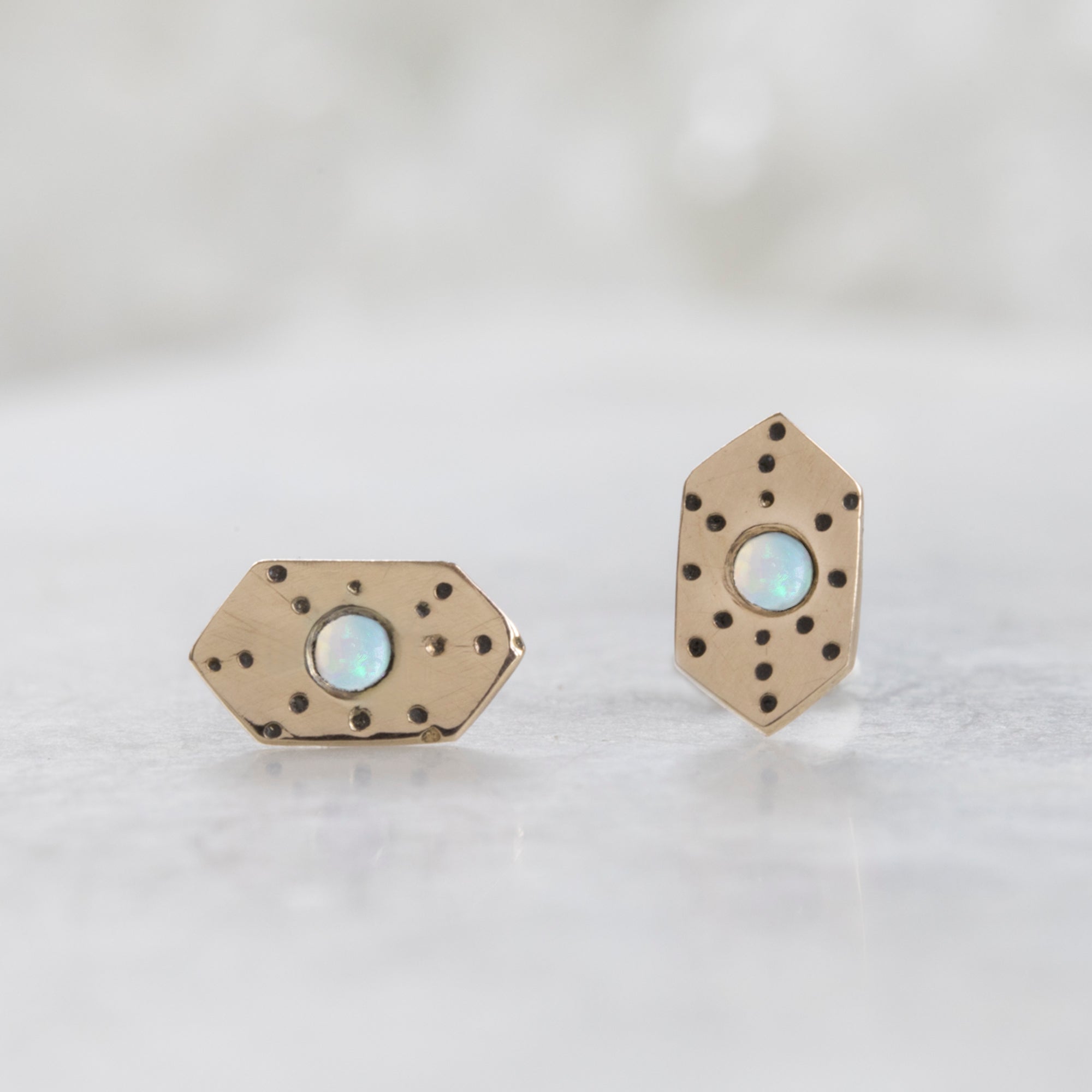 The Hexagon Opal Stardust Stud Earrings | Yellow Gold