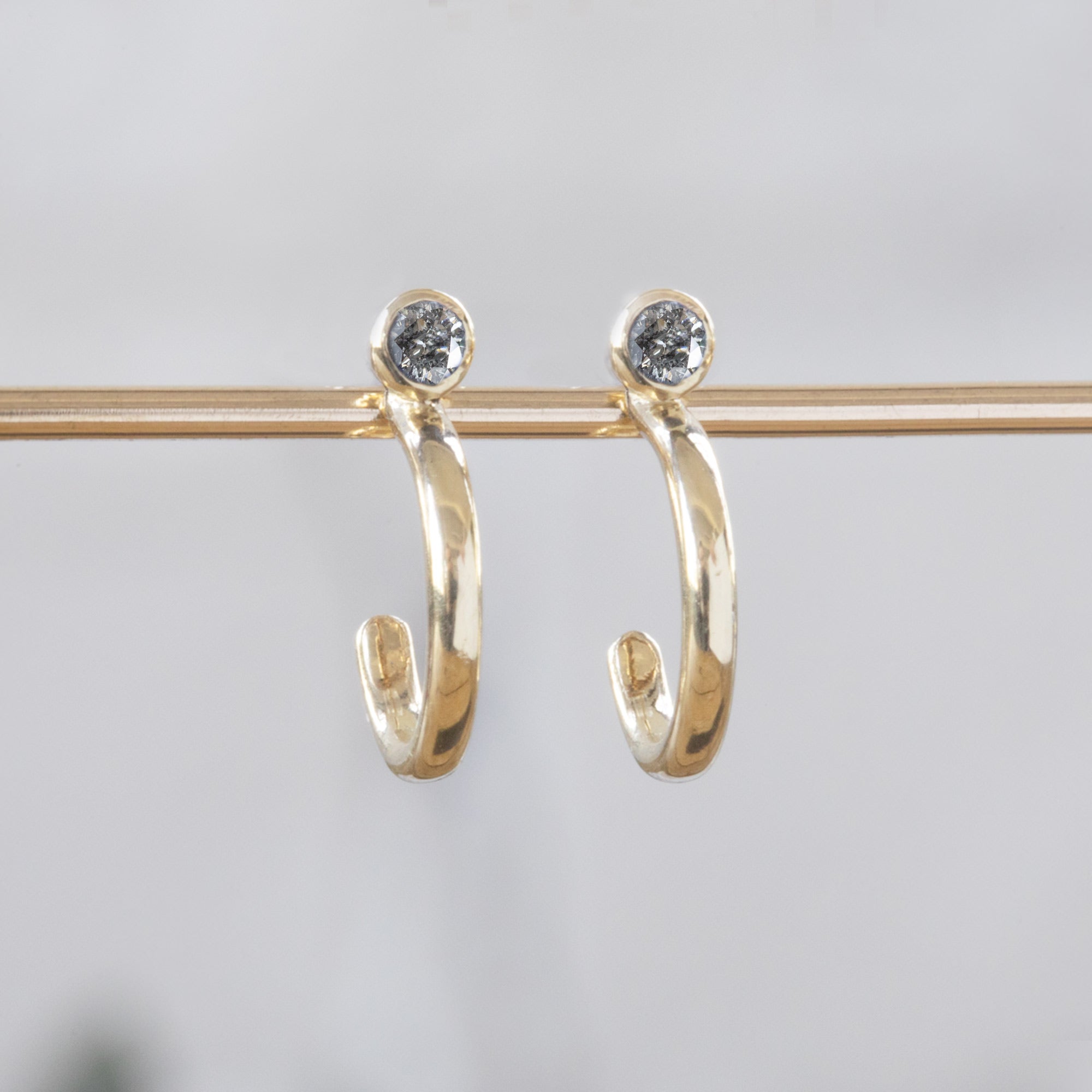 Salt and Pepper Diamond Birthstone Hoop Earrings | Yellow, Rose or White Gold
