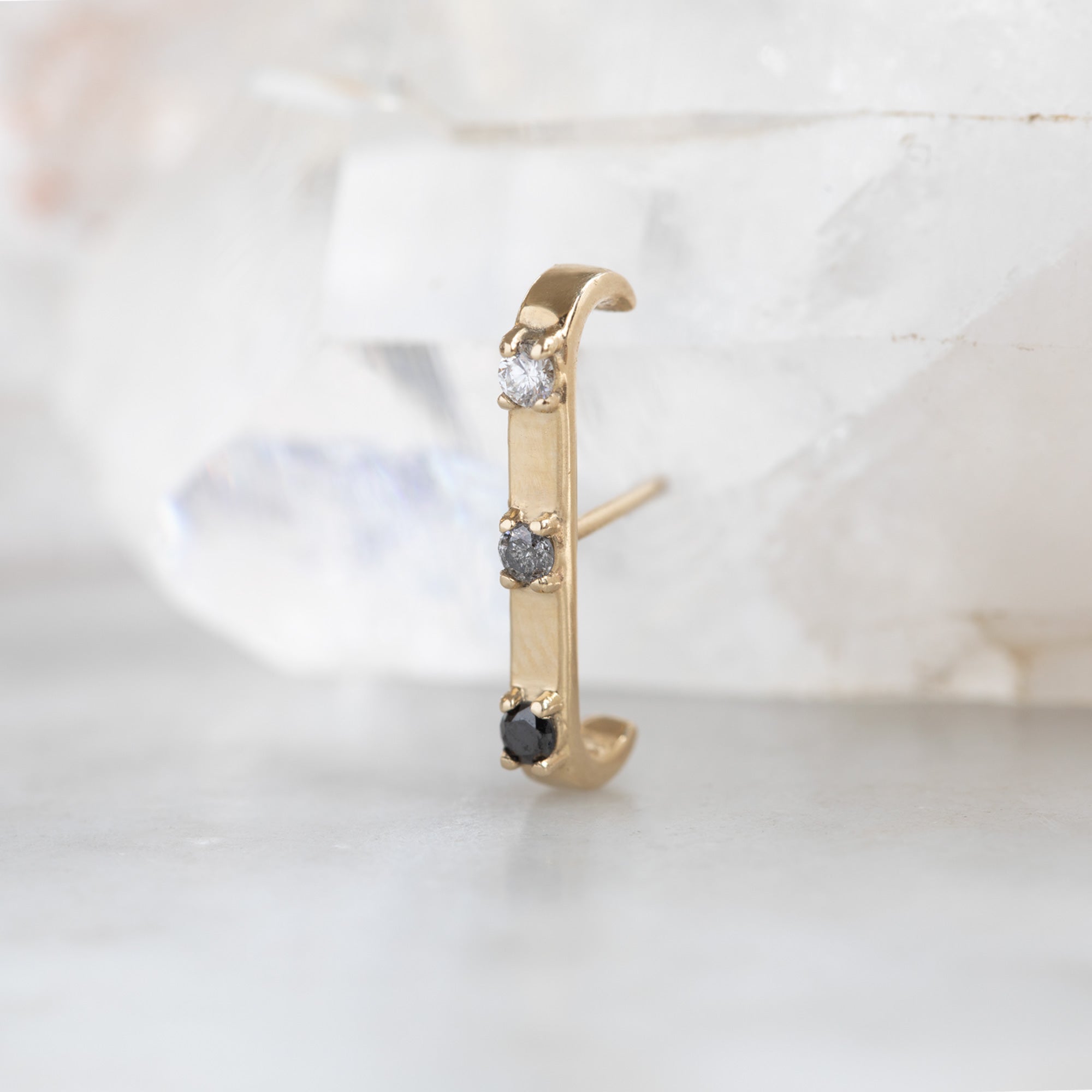 The Ombré Diamond Ear Huggie | Yellow Gold