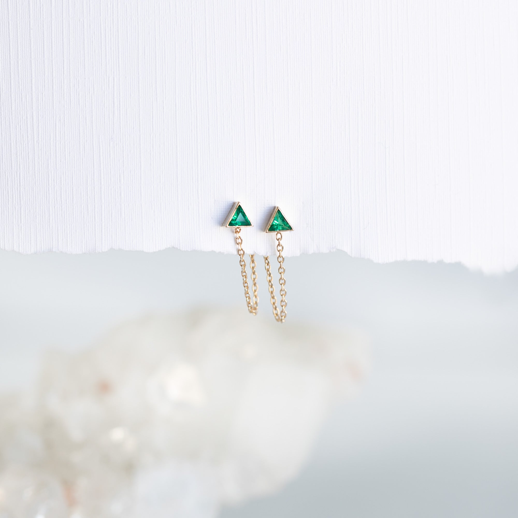 The Emerald Trillion Chain Hoop Earrings | Yellow Gold